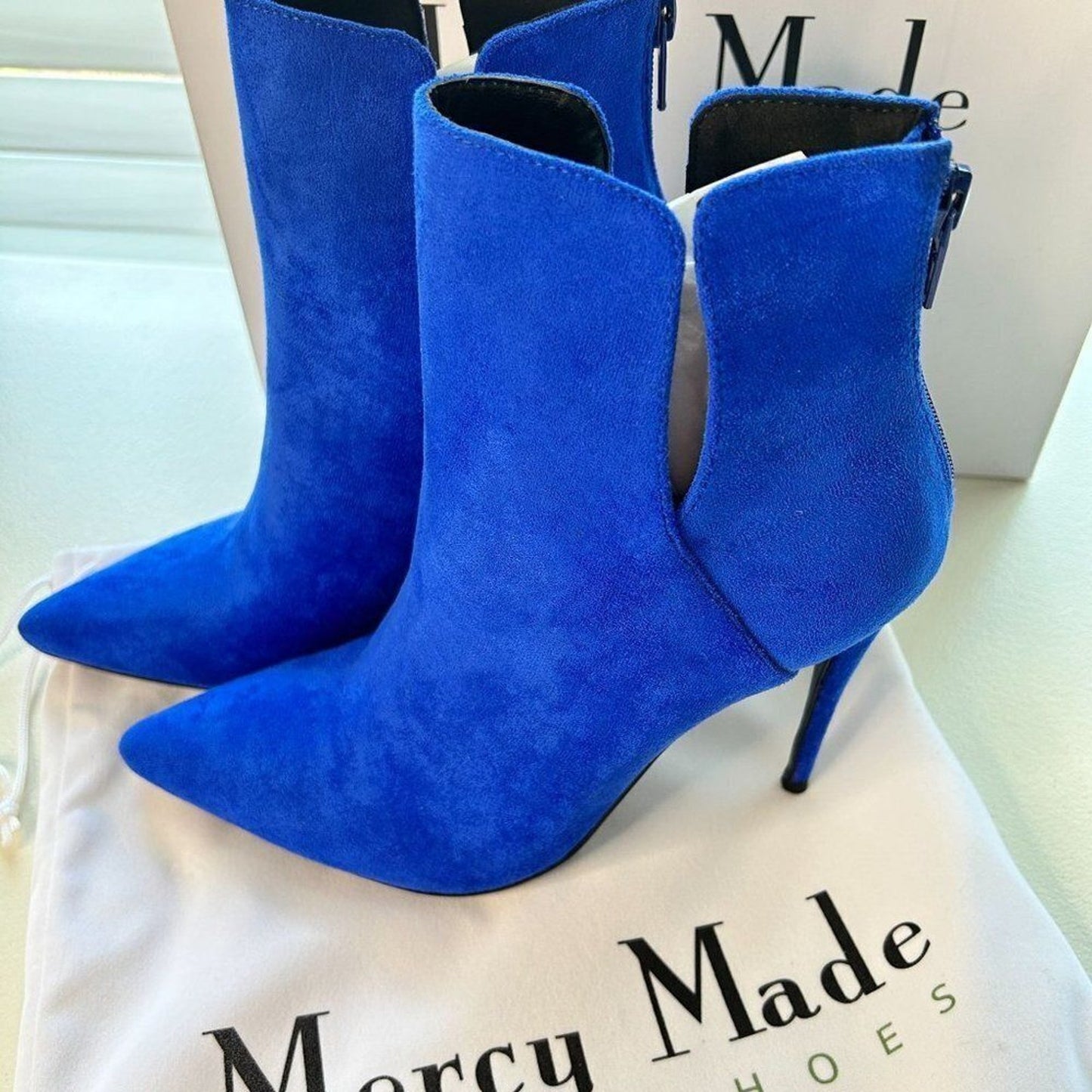 Mercy Made Vegan Women's Elsie Stiletto Ankle Boots Size 7.5, Blue, NEW in Box