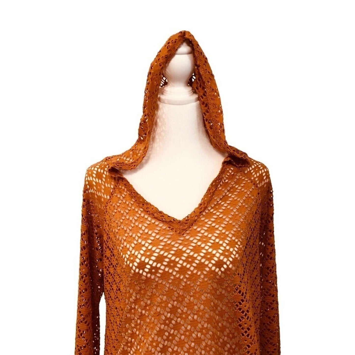 Mind Code Women's Crochet Hoodie Orange (See Photos for Size ) Inv. E-1065