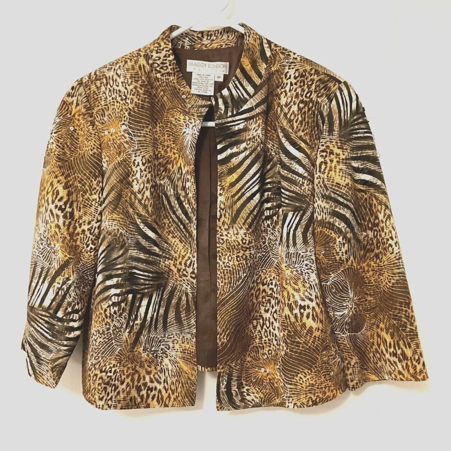 Maggy London Size 8 Petites Women Blazer Coat, Jungle Foliage Find Hidden Jaguar