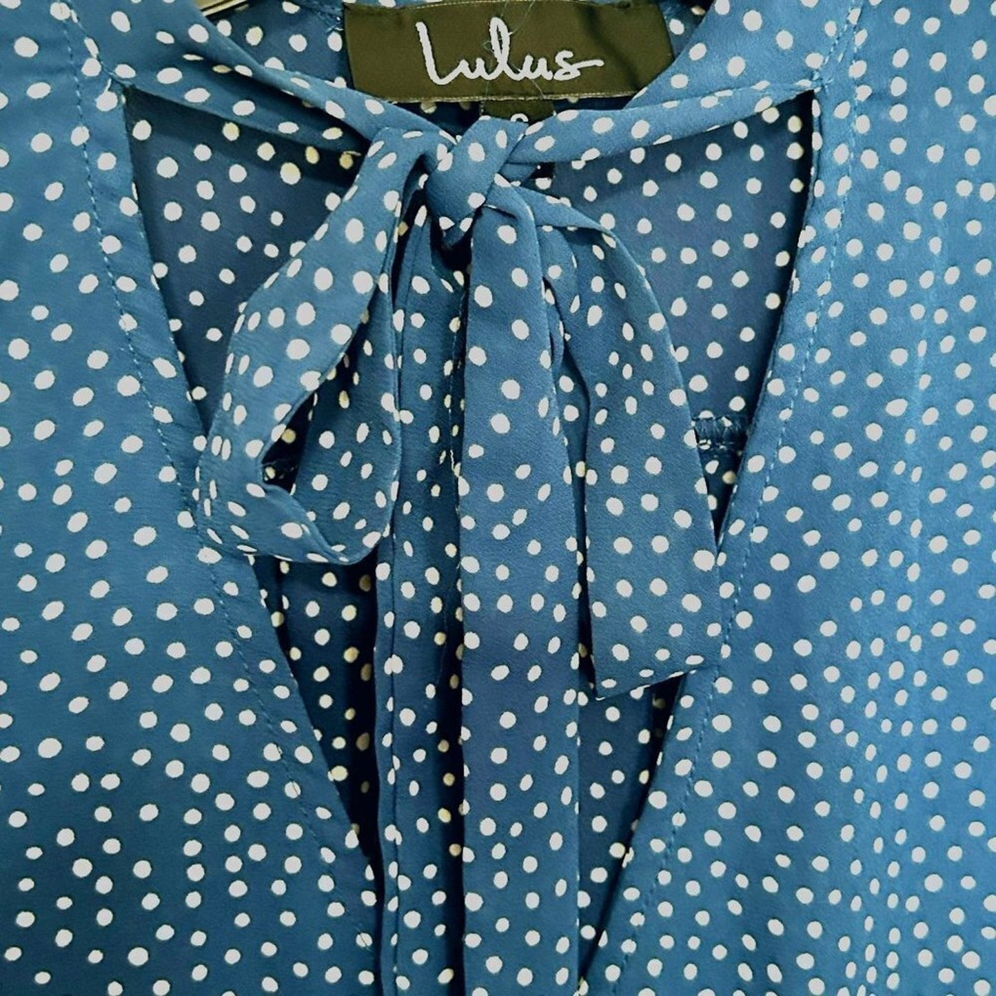 Lulus On The Spot Polka Dot Blue White Women's Blouse Size S #H1499