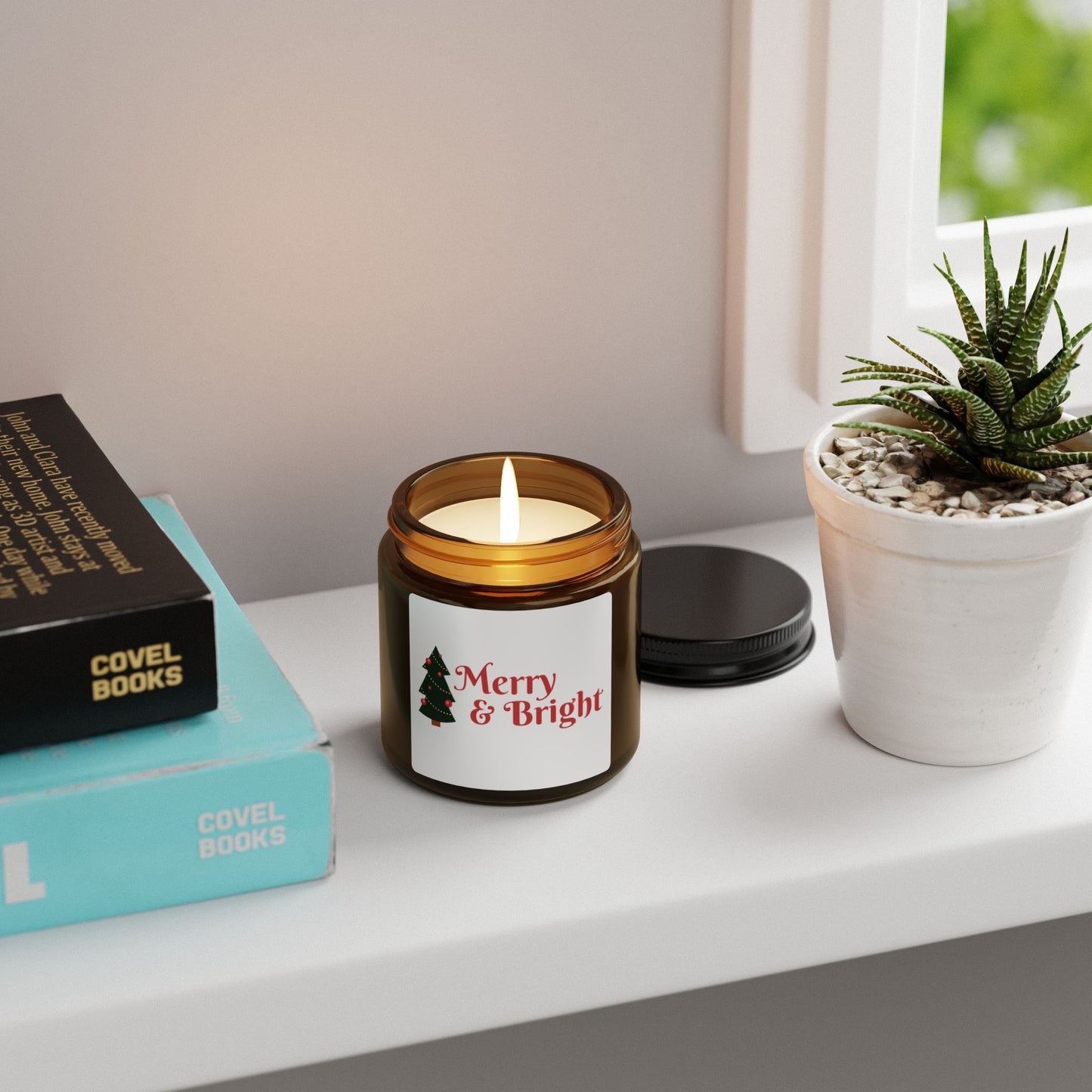 Merry & Bright Scented Soy Candle - Festive Amber Jar for Holiday Cheer