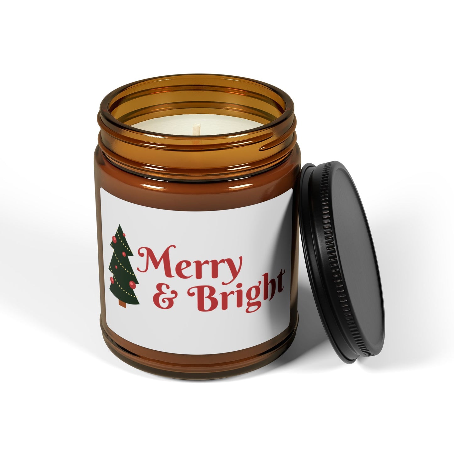 Merry & Bright Scented Soy Candle - Festive Amber Jar for Holiday Cheer