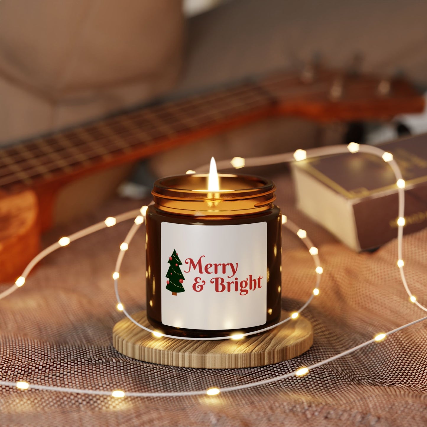 Merry & Bright Scented Soy Candle - Festive Amber Jar for Holiday Cheer