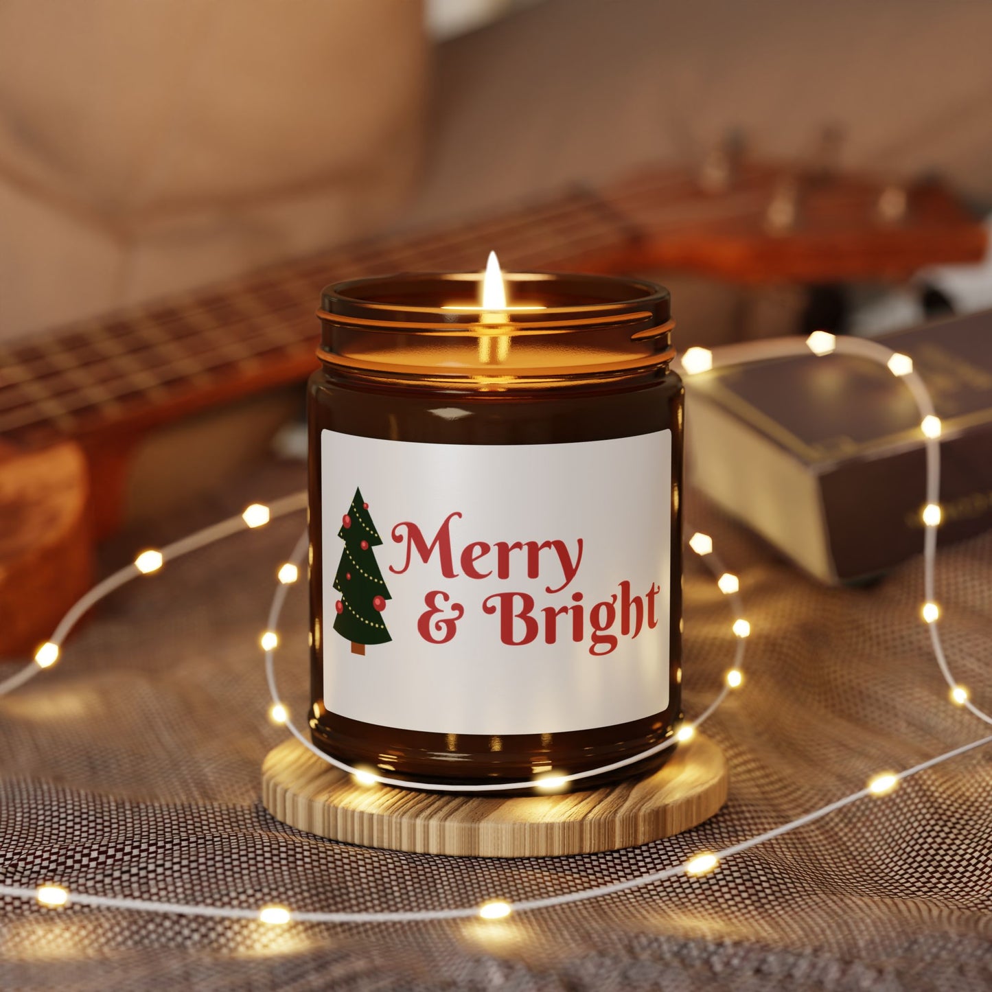 Merry & Bright Scented Soy Candle - Festive Amber Jar for Holiday Cheer