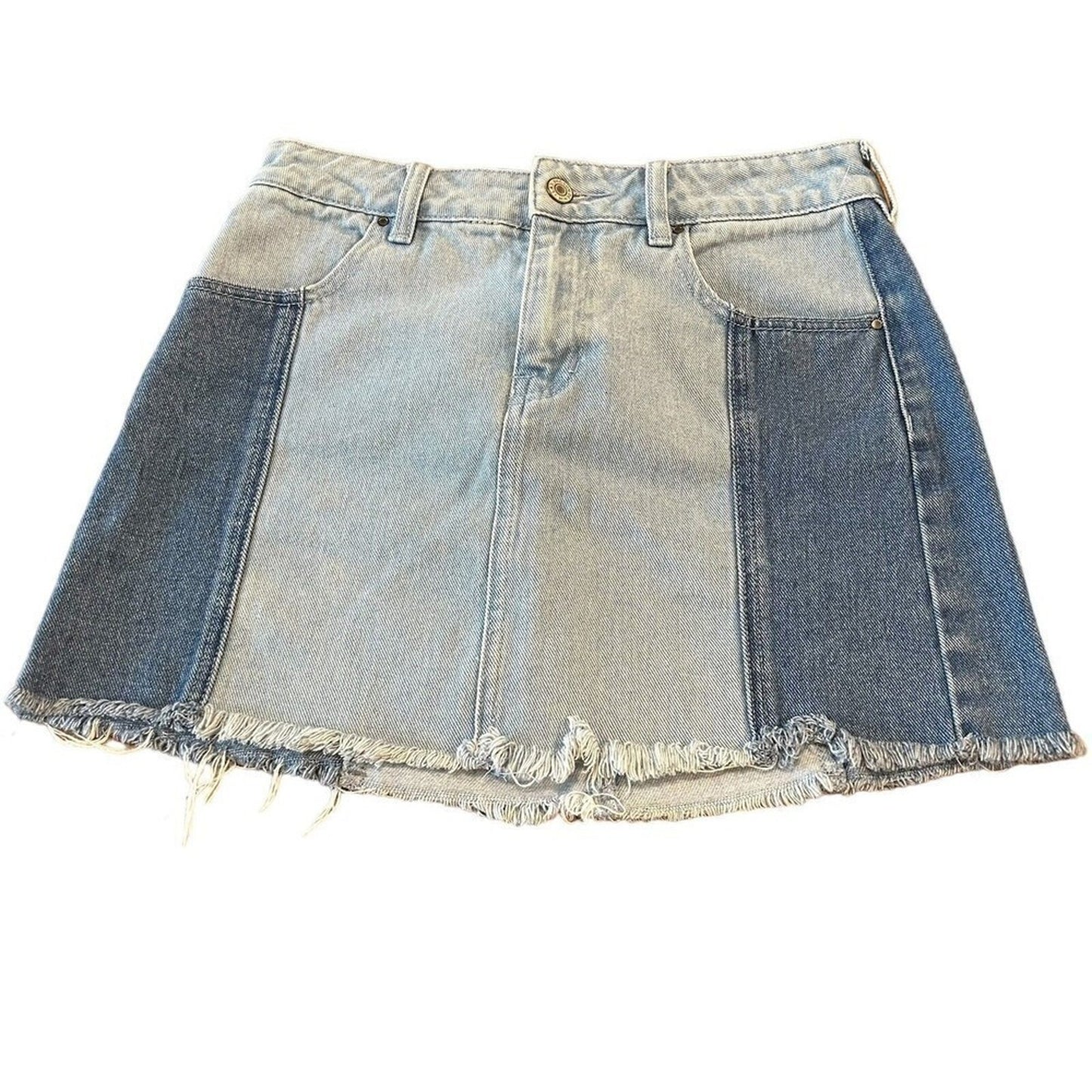 Pacsun Women's Sz. 25 Jean Mini Skirt Two Toned Denim Raw Cut Offs #A1160