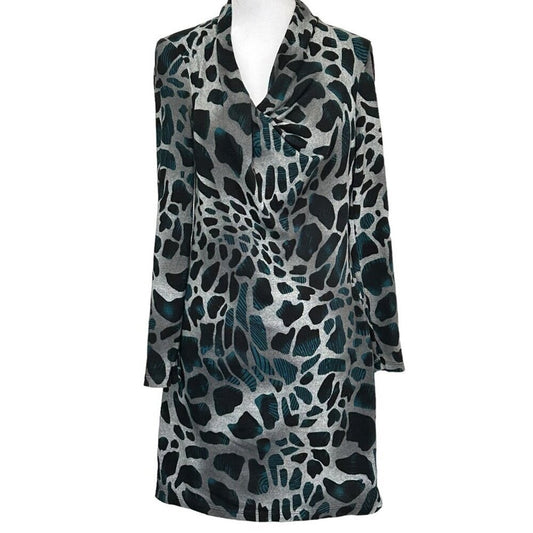 118 by Walter Baker Women's Dress Size Medium, Black Grey Animal Print #H