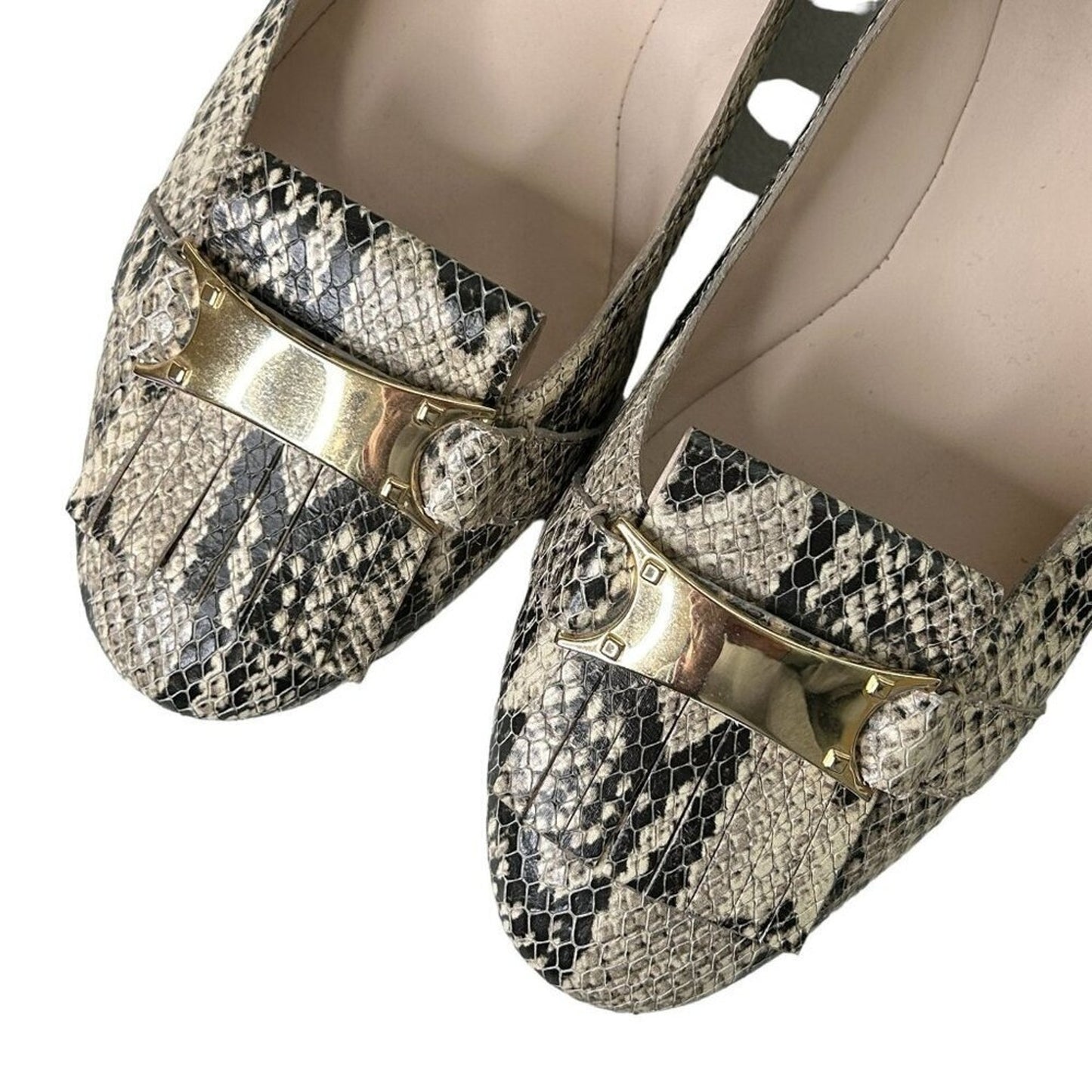 COLE HAAN Women's Flats Size 8B Snake Embossed Leather Bow Ballet #S2