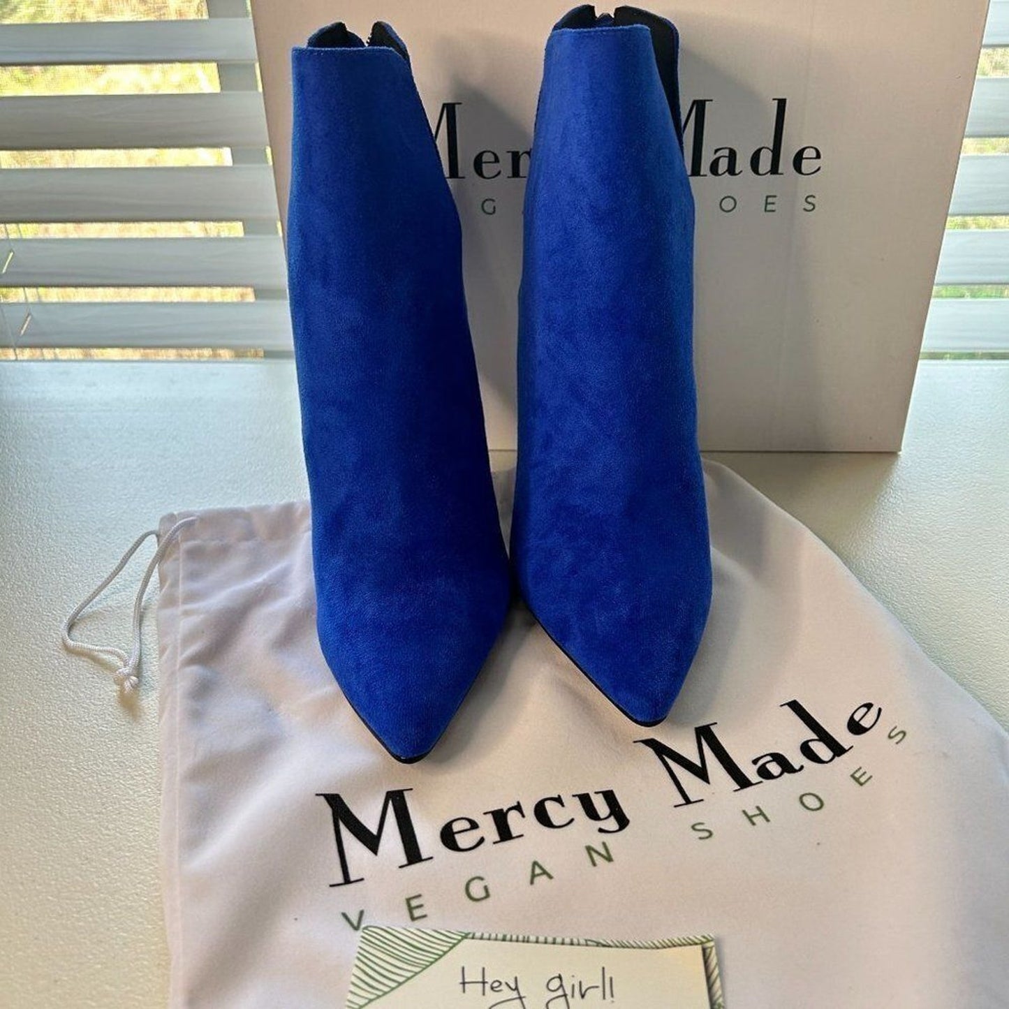 Mercy Made Vegan Women's Elsie Stiletto Ankle Boots Size 7.5, Blue, NEW in Box