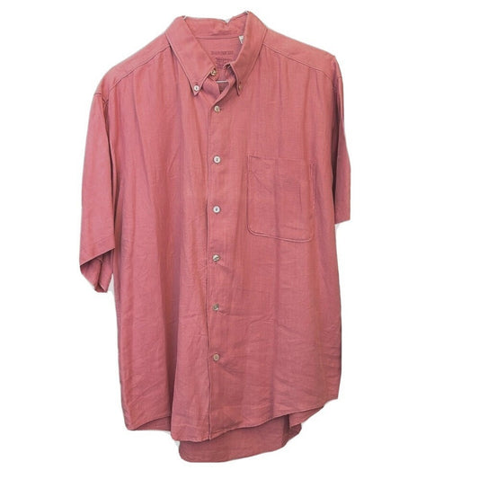 Barry Bricken Men's Short Sleeve Linen Shirt, Button Up Size Large Beachy #F1232