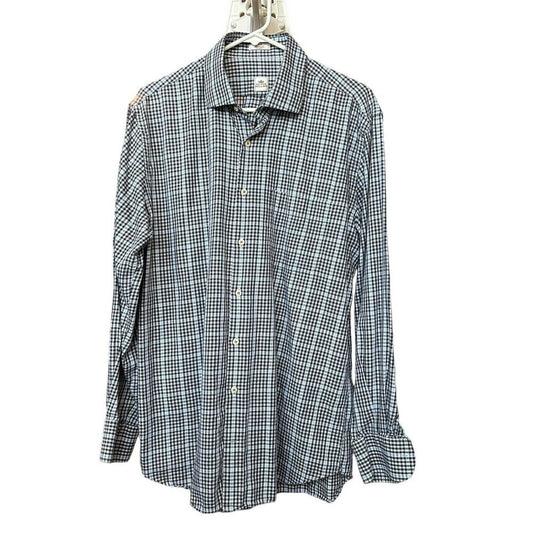 PETER MILLAR Mens (LG.) Button Down Shirt, Long Sleeve, Plaid Blue, Cotton #1145