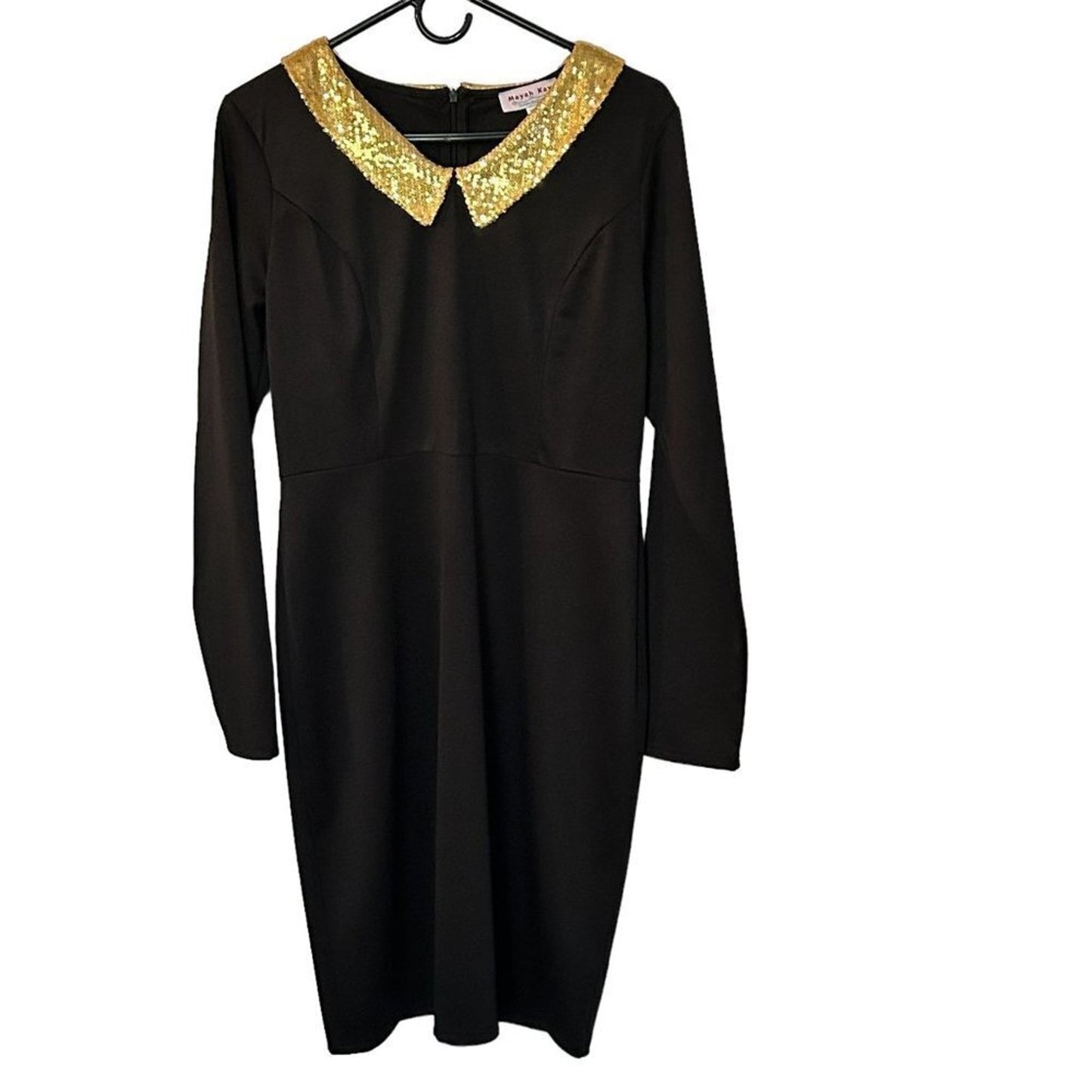 Mayah Kay Dress Cocktail, Party, Wedding, Business Sz. XL Black, Gold Seq Collar