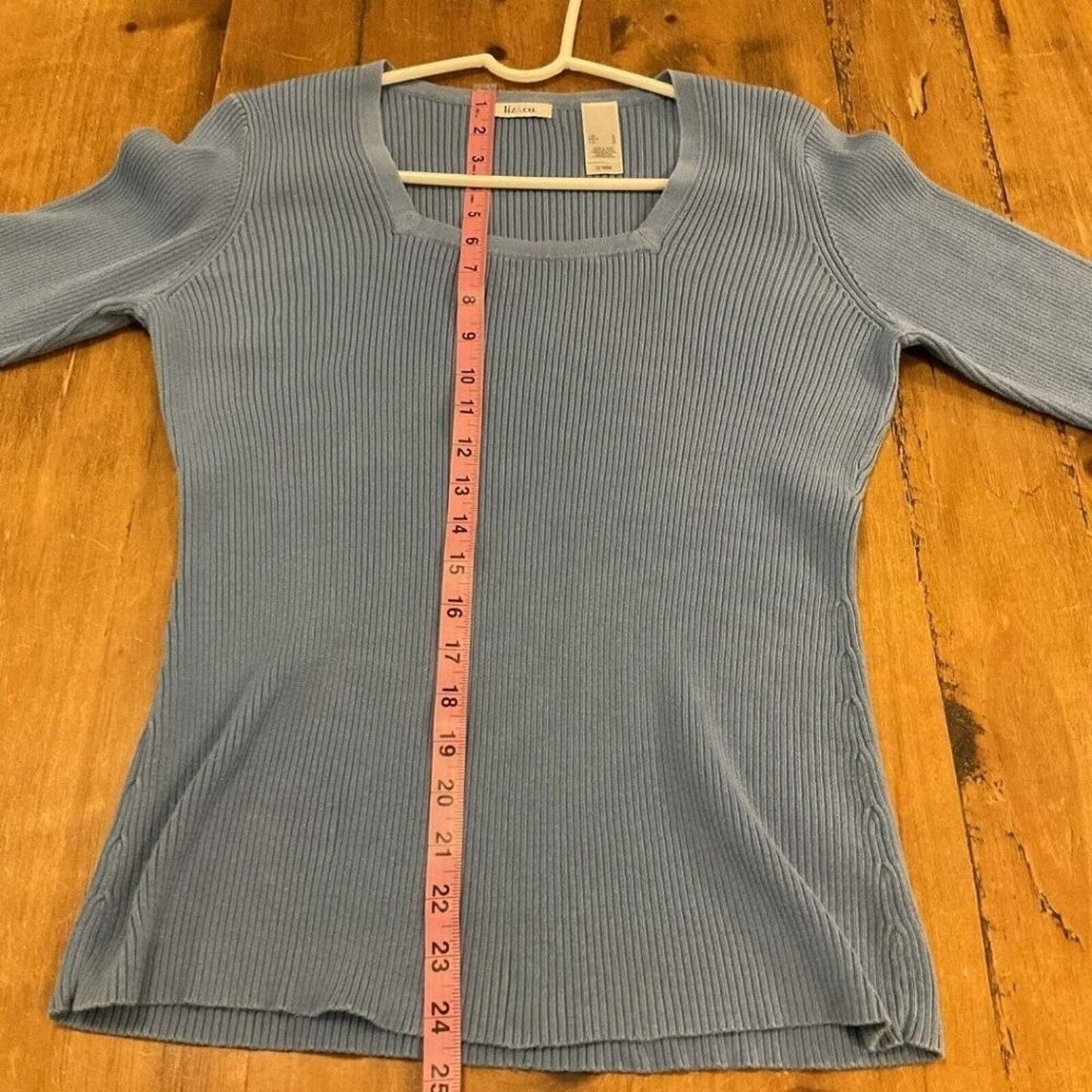 Liz & Co. Women's Sweater, Sz. ( L ) Blue, Square Neck, Ribbed, Pullover