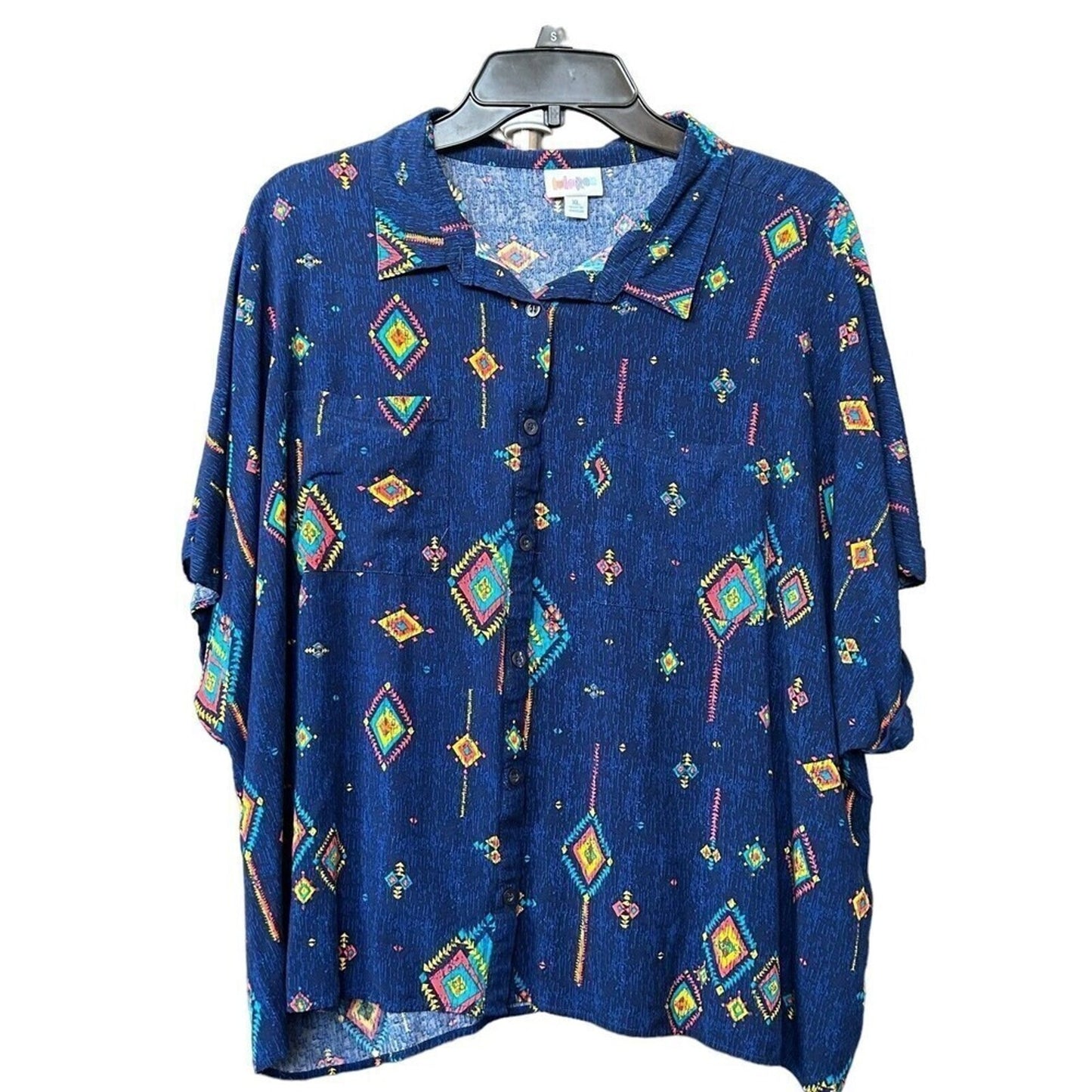 LuLaRoe Amy Women's Blouse Top Size XL Blue Tribal  Aztec Indian Design #J1307