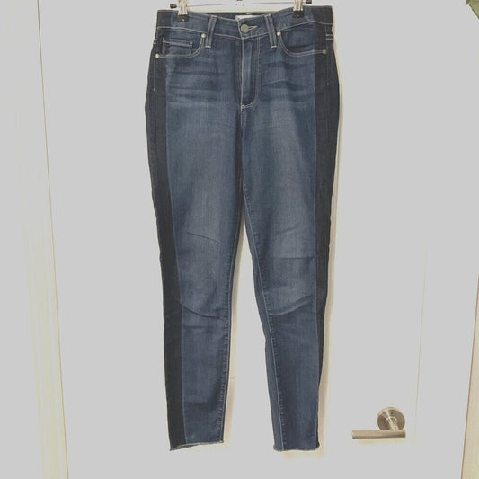 PAIGE Hoxton Women's Size 27 w27 Blue Denim Ankle Distressed Hem  Skinny Jeans