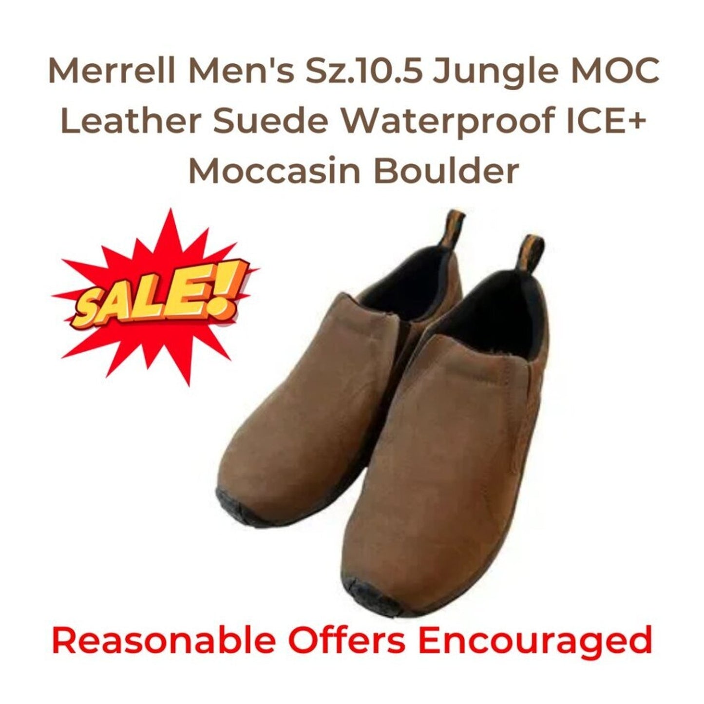 Merrell Men's Sz.10.5 Jungle MOC Leather Suede Waterproof ICE+ Moccasin Boulder