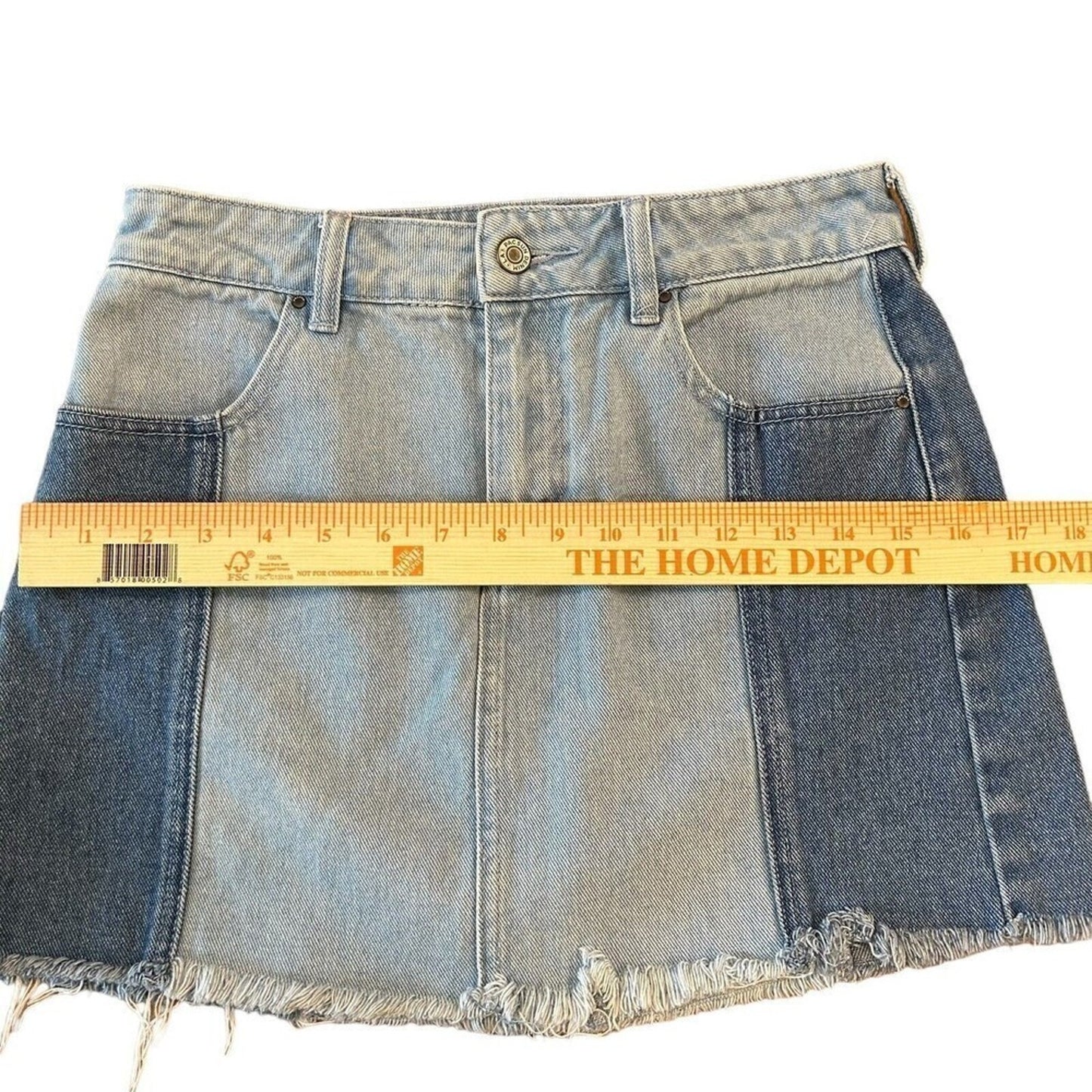 Pacsun Women's Sz. 25 Jean Mini Skirt Two Toned Denim Raw Cut Offs #A1160