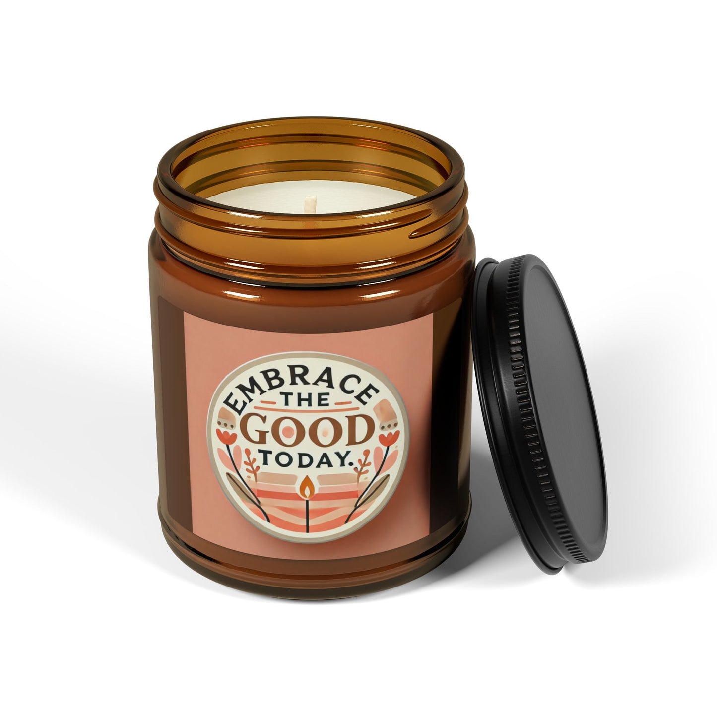 Embrace the Good Today Scented Soy Candle - Relaxing Home Décor - Multi-Size Amber Jar