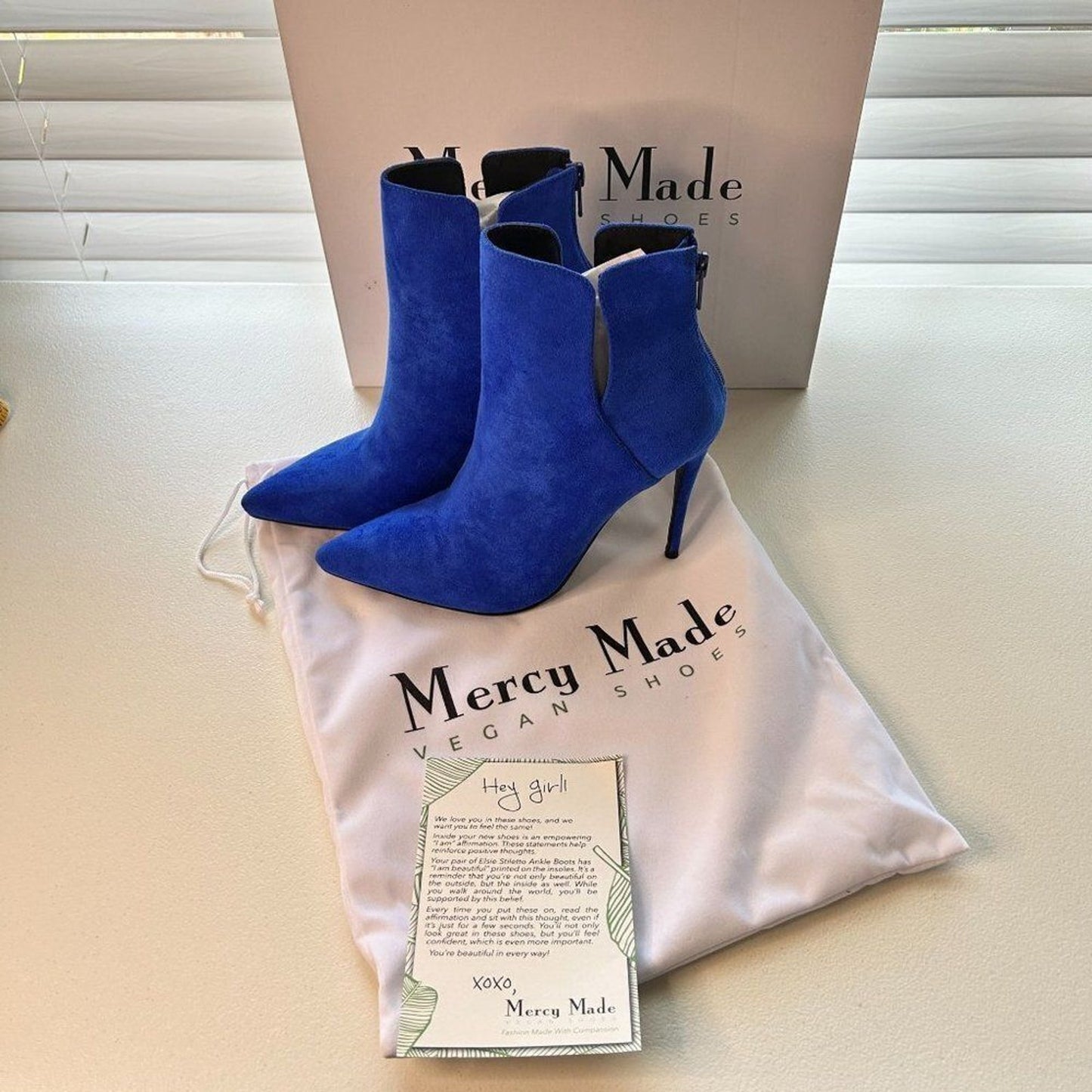 Mercy Made Vegan Women's Elsie Stiletto Ankle Boots Size 7.5, Blue, NEW in Box