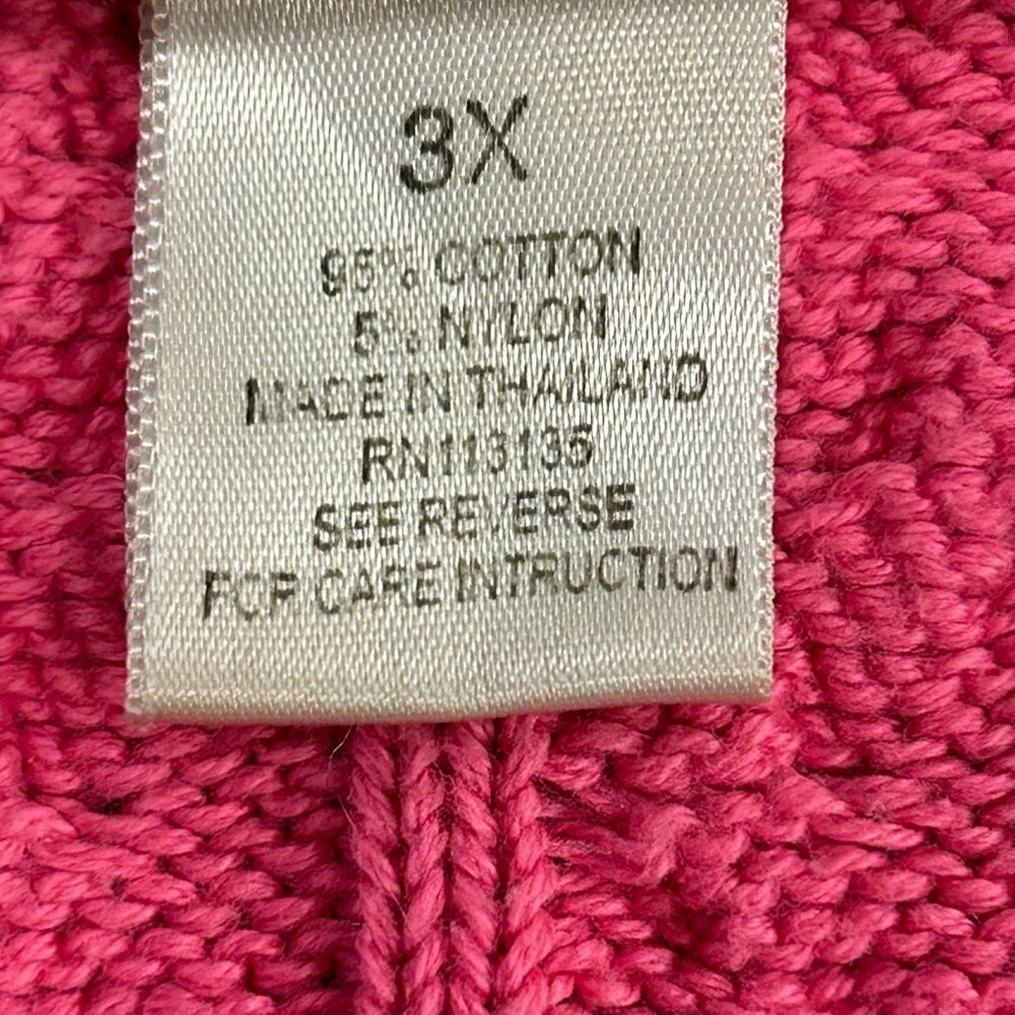 Jillian Nicole Cable Knit  Women's Sweater Sz. 3X Long Sleeve Pink V-neck #M1384