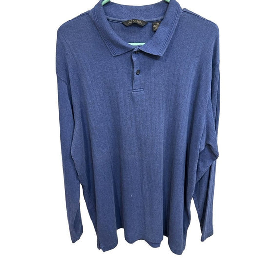 Axist Vintage Mens Sz. XXL Ribbed Blue Long Sleeve Polo Cotton Blend #M1391