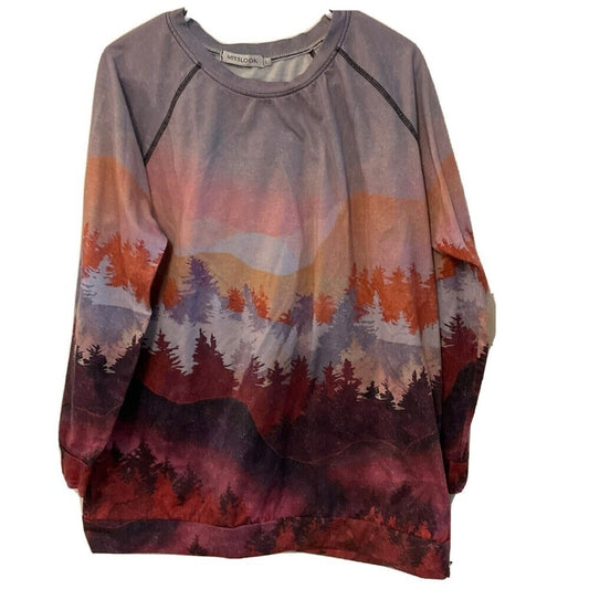 Misslook Women's Top Mountains Print Pattern - Sz.(L )Casual Comfort