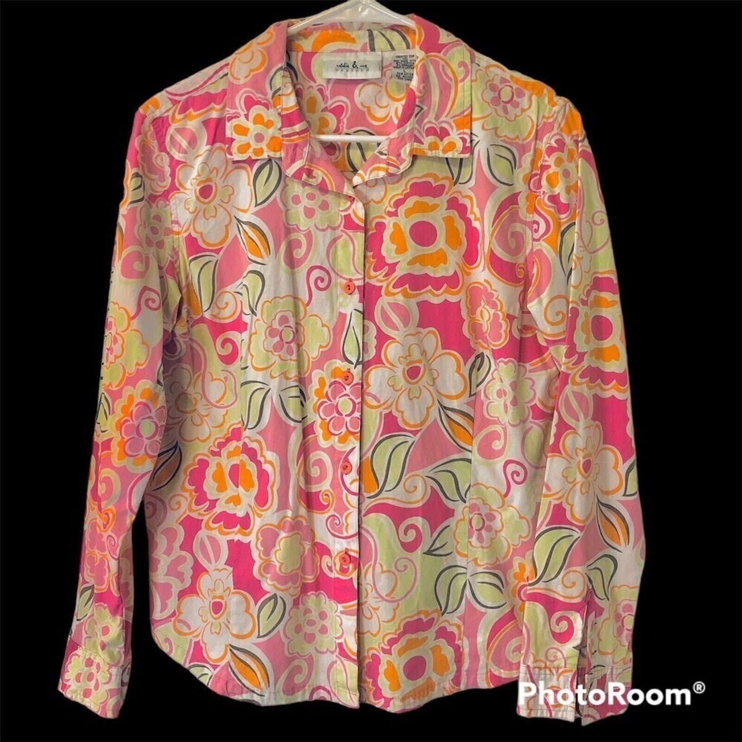 Natalie & Me, Weekend Women's Sz. (L) Button Lg. Sleeve Floral Pastel Blouse