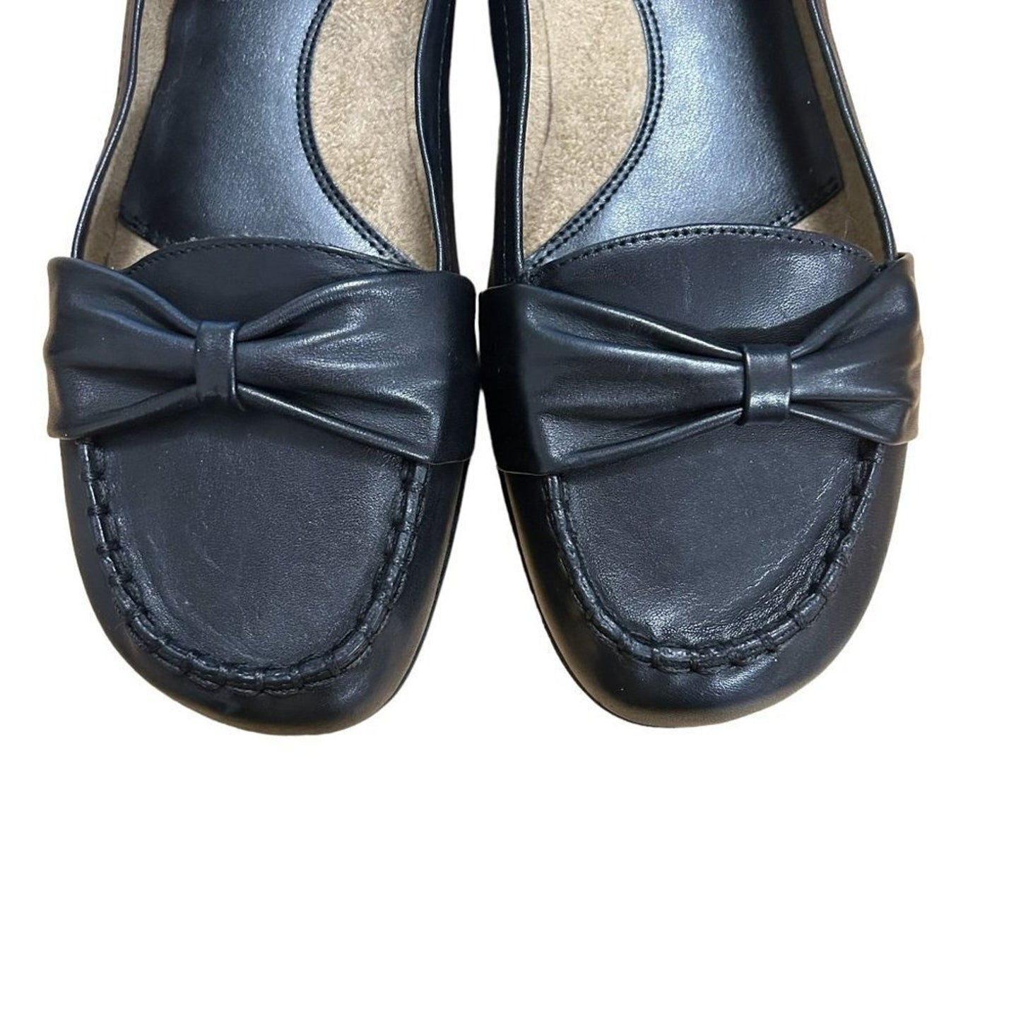 Markon Women's Flats Black Leather Bow Size 9W Style Applaud #SR