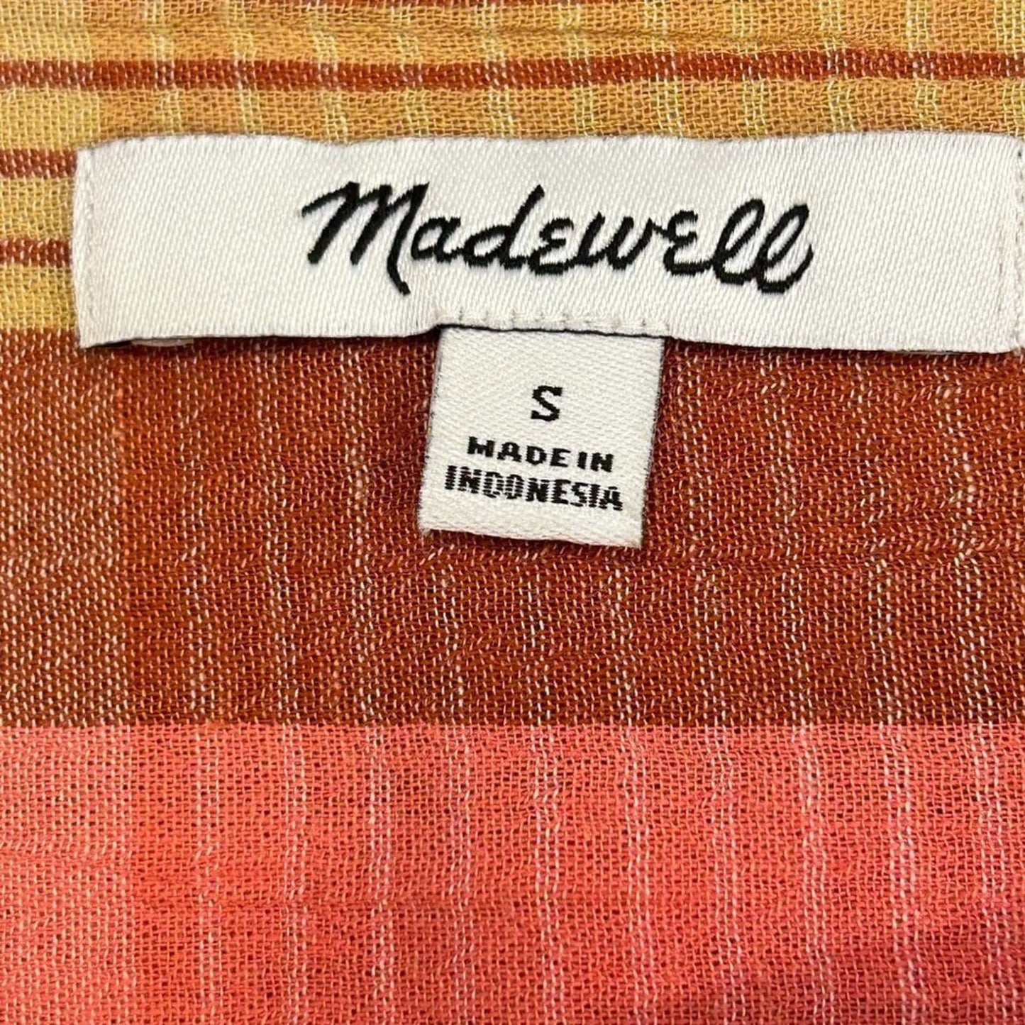 Madewell Women's Plaid Top Size Small, Mira Short Sleeve Orange Button Up #M1364