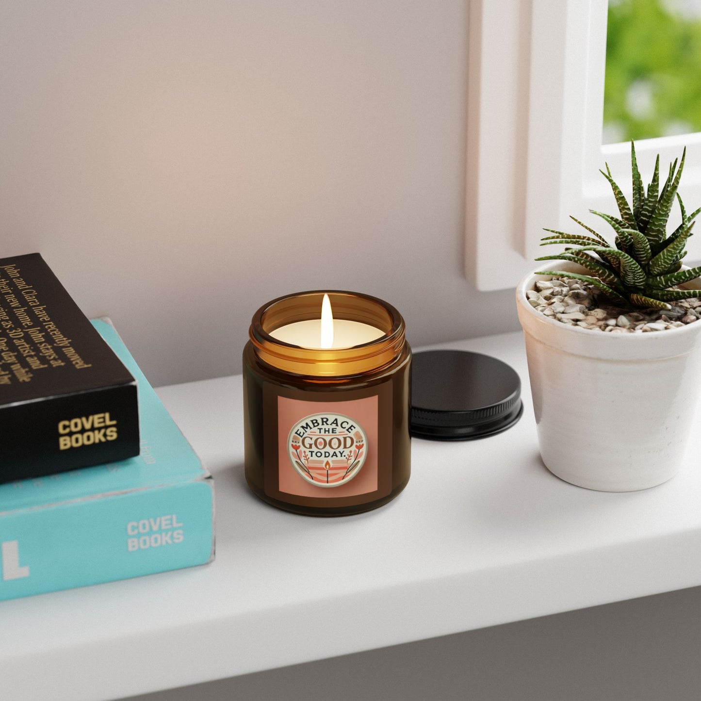 Embrace the Good Today Scented Soy Candle - Relaxing Home Décor - Multi-Size Amber Jar