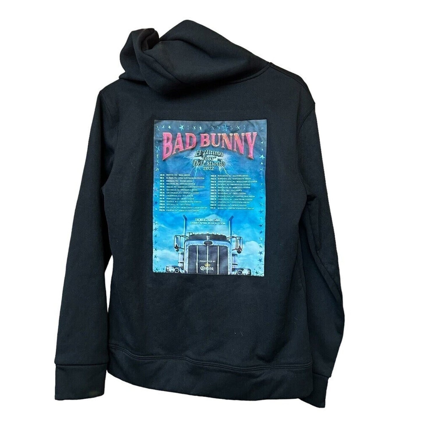 Bad Bunny 2022 El Ultimo Concert Tour Black Hoodie Sweatshirt Size Large #J 1339