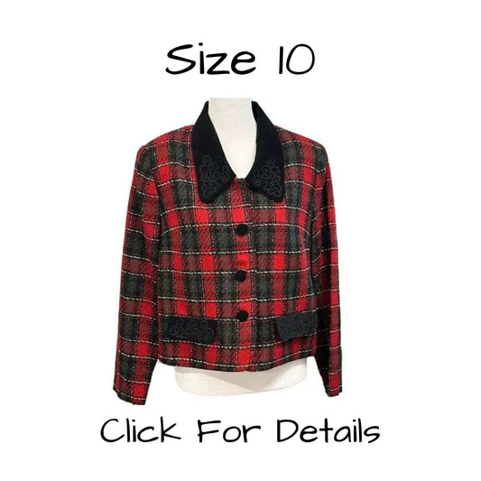 Plaza South Women's Red Plaid Blazer /Jacket Vintage Size 10 #BH