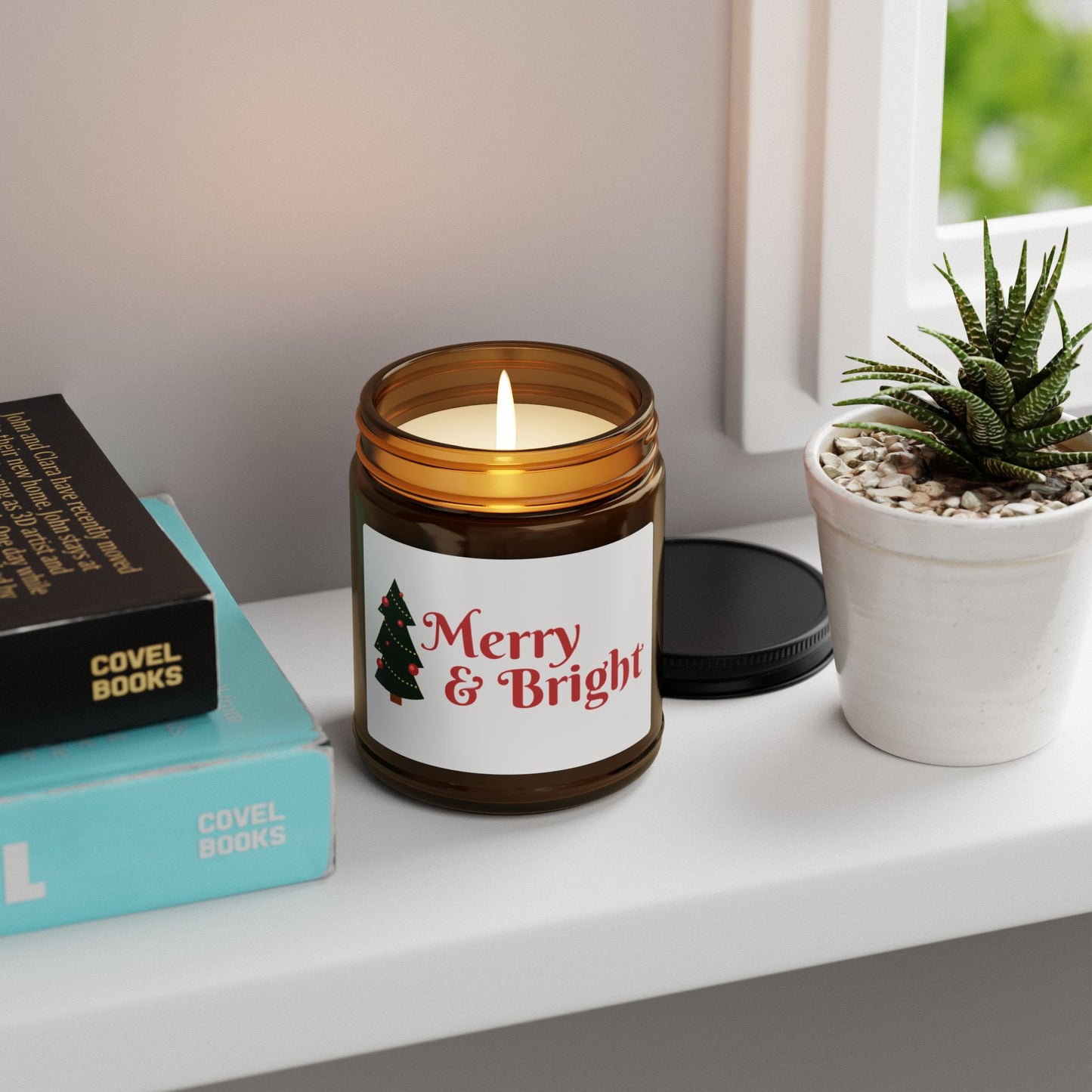 Merry & Bright Scented Soy Candle - Festive Amber Jar for Holiday Cheer