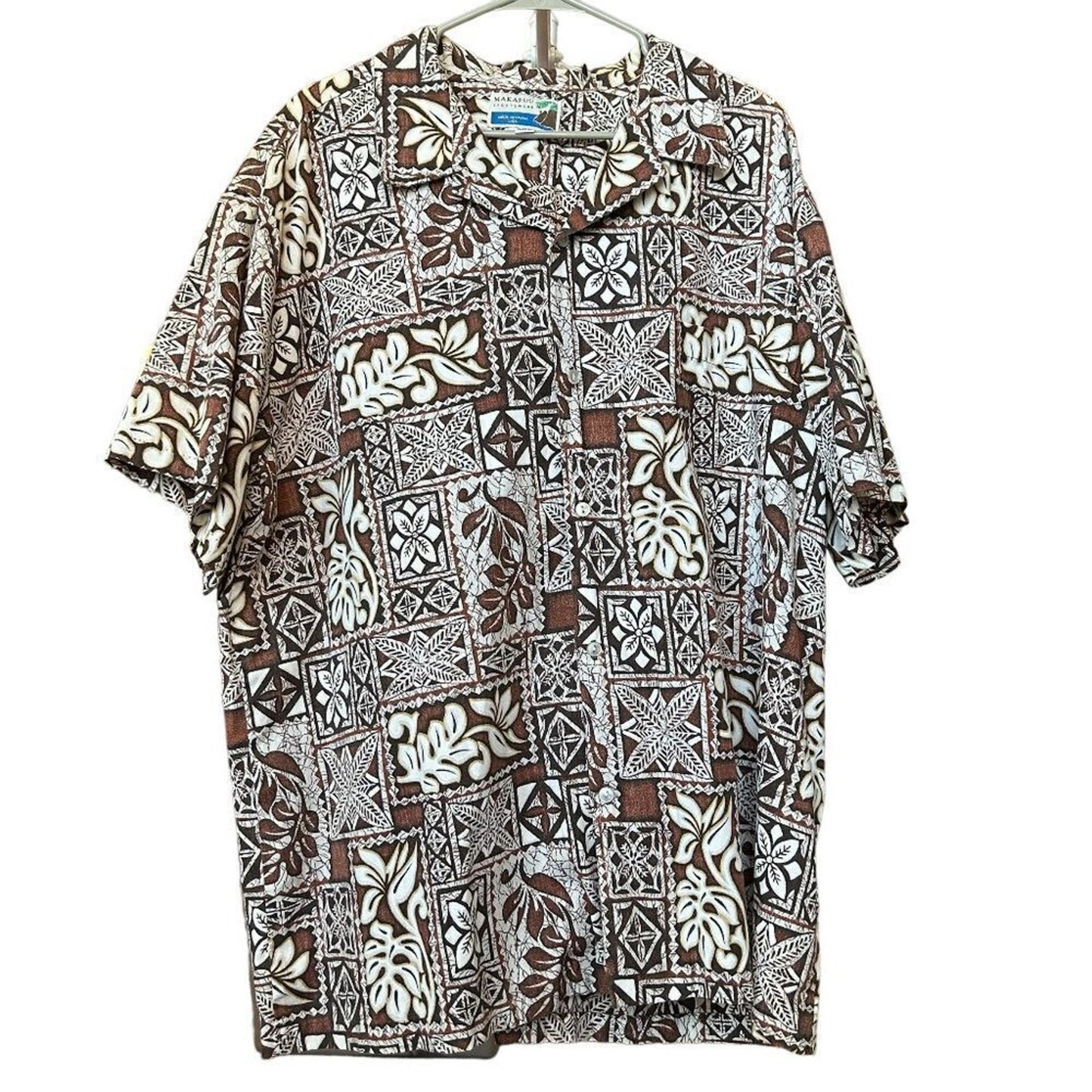 Makapuu Hawaiian Men's Shirt Size 3X Short Sleeve Button-up Brown Floral #F1217