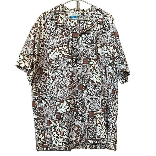 Makapuu Hawaiian Men's Shirt Size 3X Short Sleeve Button-up Brown Floral #F1217