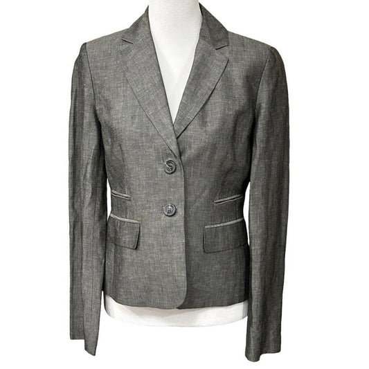 Ann Taylor LOFT - Womens Blazer Size 2 Linen Blend Gray, Button Front Classic #B