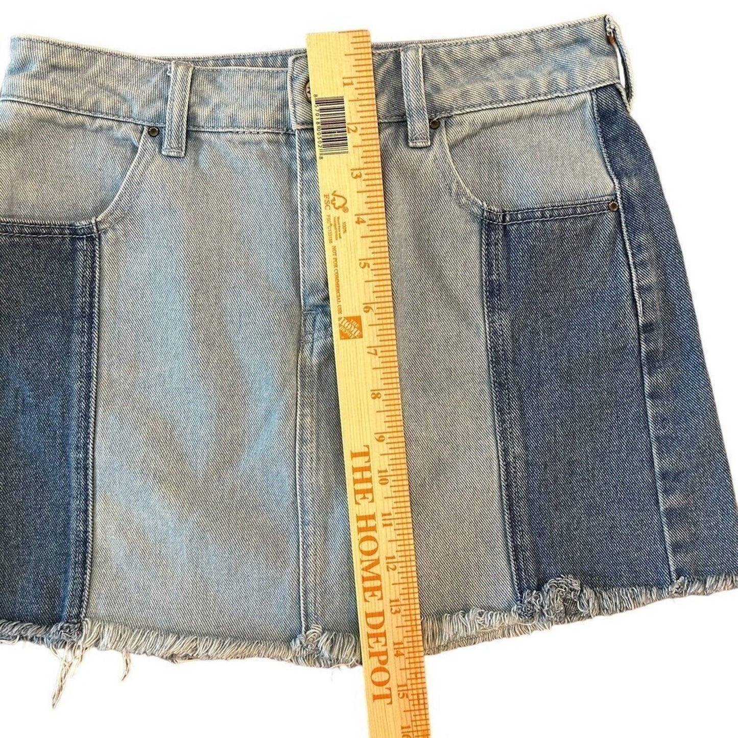 Pacsun Women's Sz. 25 Jean Mini Skirt Two Toned Denim Raw Cut Offs #A1160