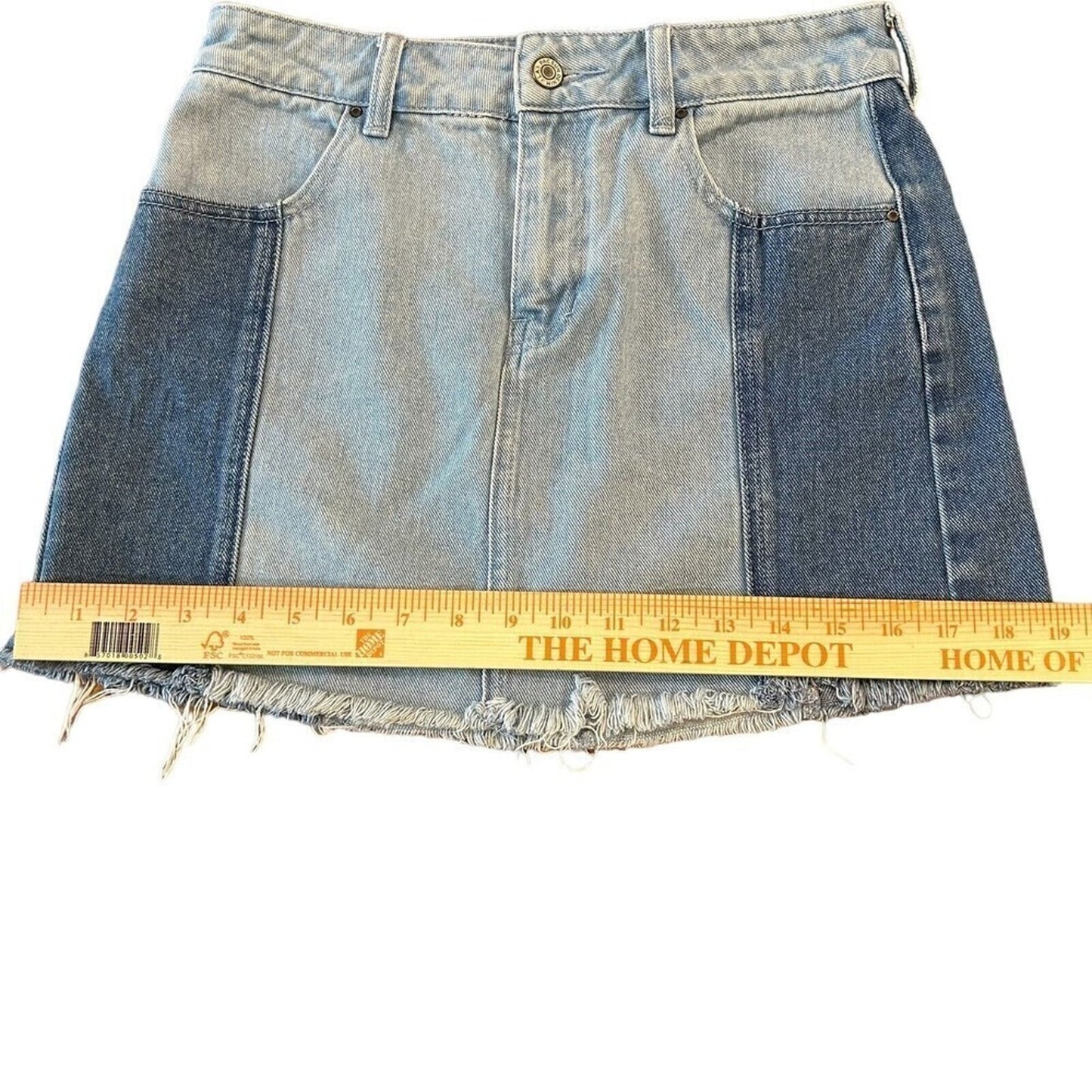 Pacsun Women's Sz. 25 Jean Mini Skirt Two Toned Denim Raw Cut Offs #A1160