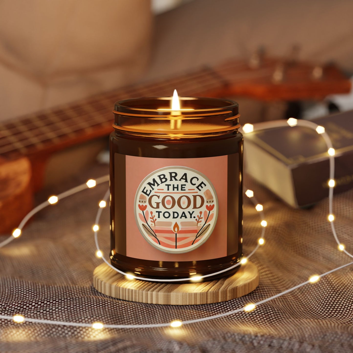 Embrace the Good Today Scented Soy Candle - Relaxing Home Décor - Multi-Size Amber Jar