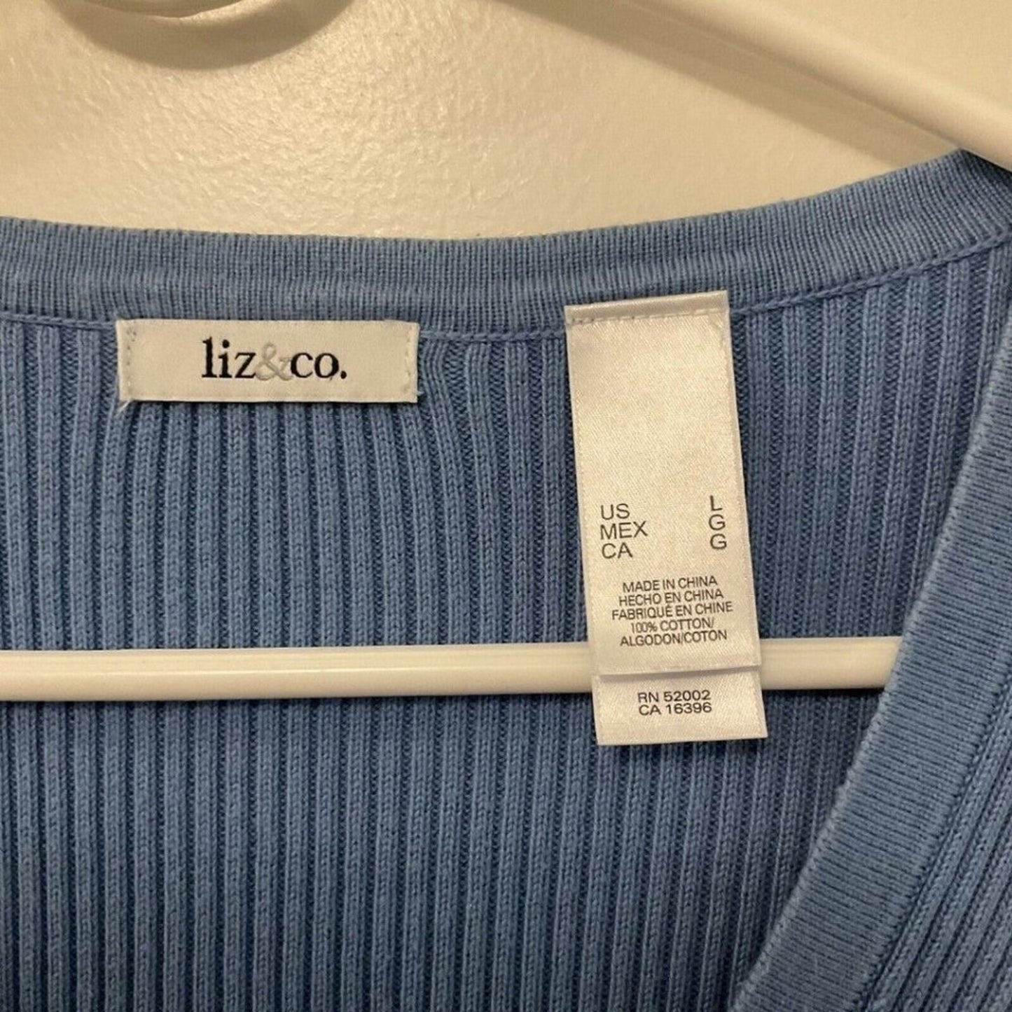 Liz & Co. Women's Sweater, Sz. ( L ) Blue, Square Neck, Ribbed, Pullover