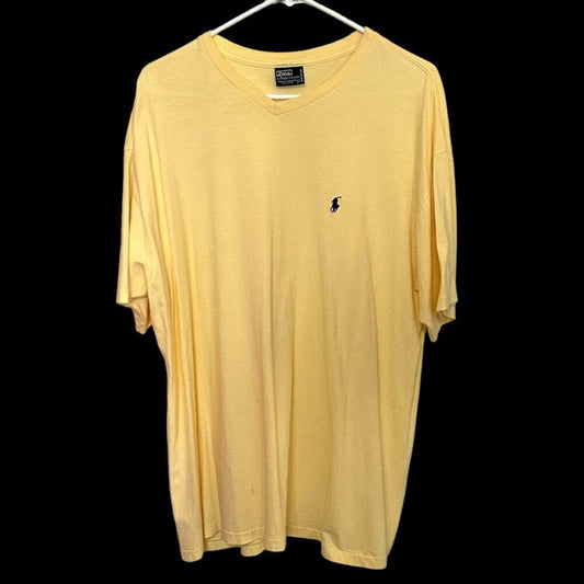 Polo by Ralph Lauren V-Neck Yellow T-Shirt VINTAGE - Size Large - Single Stitch