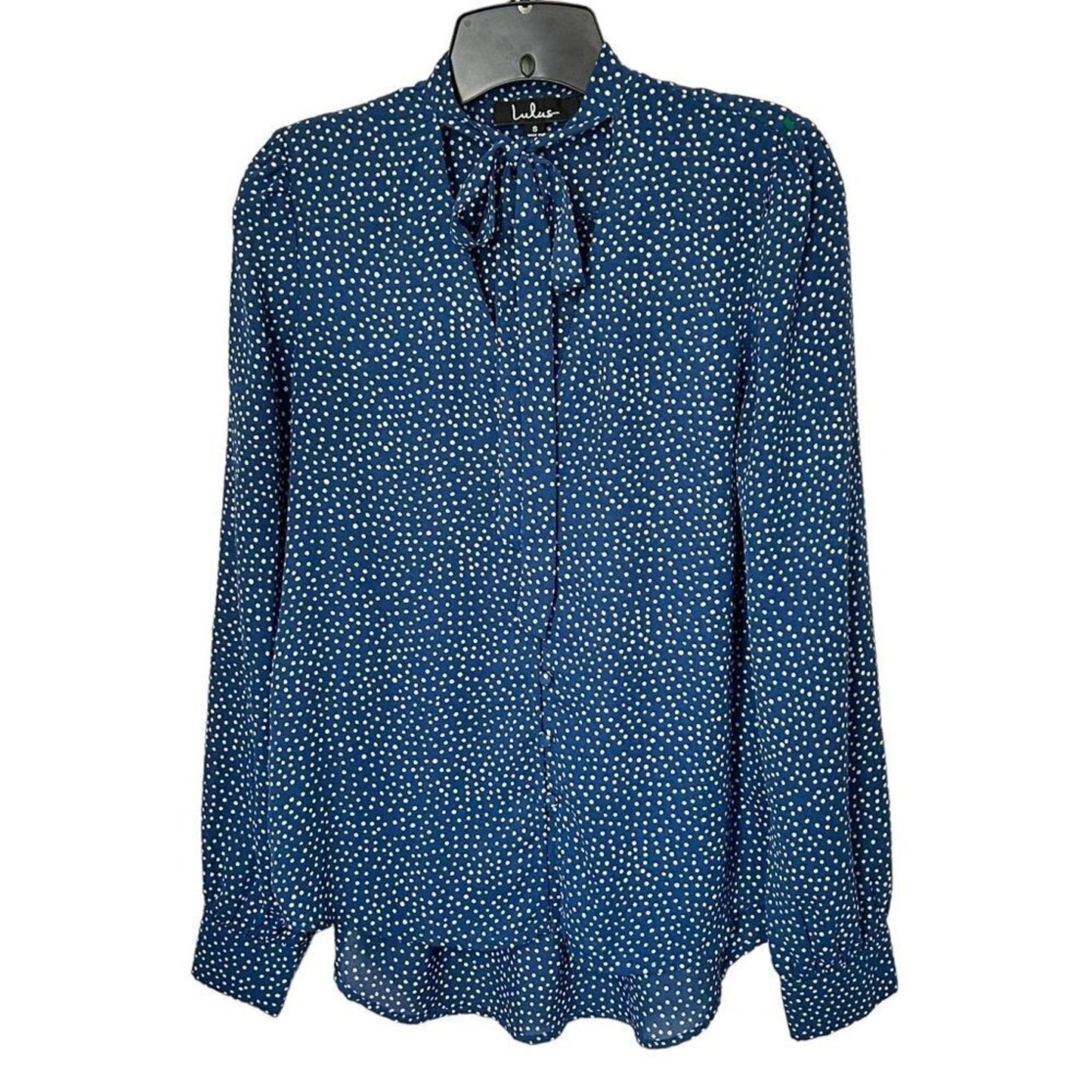 Lulus On The Spot Polka Dot Blue White Women's Blouse Size S #H1499