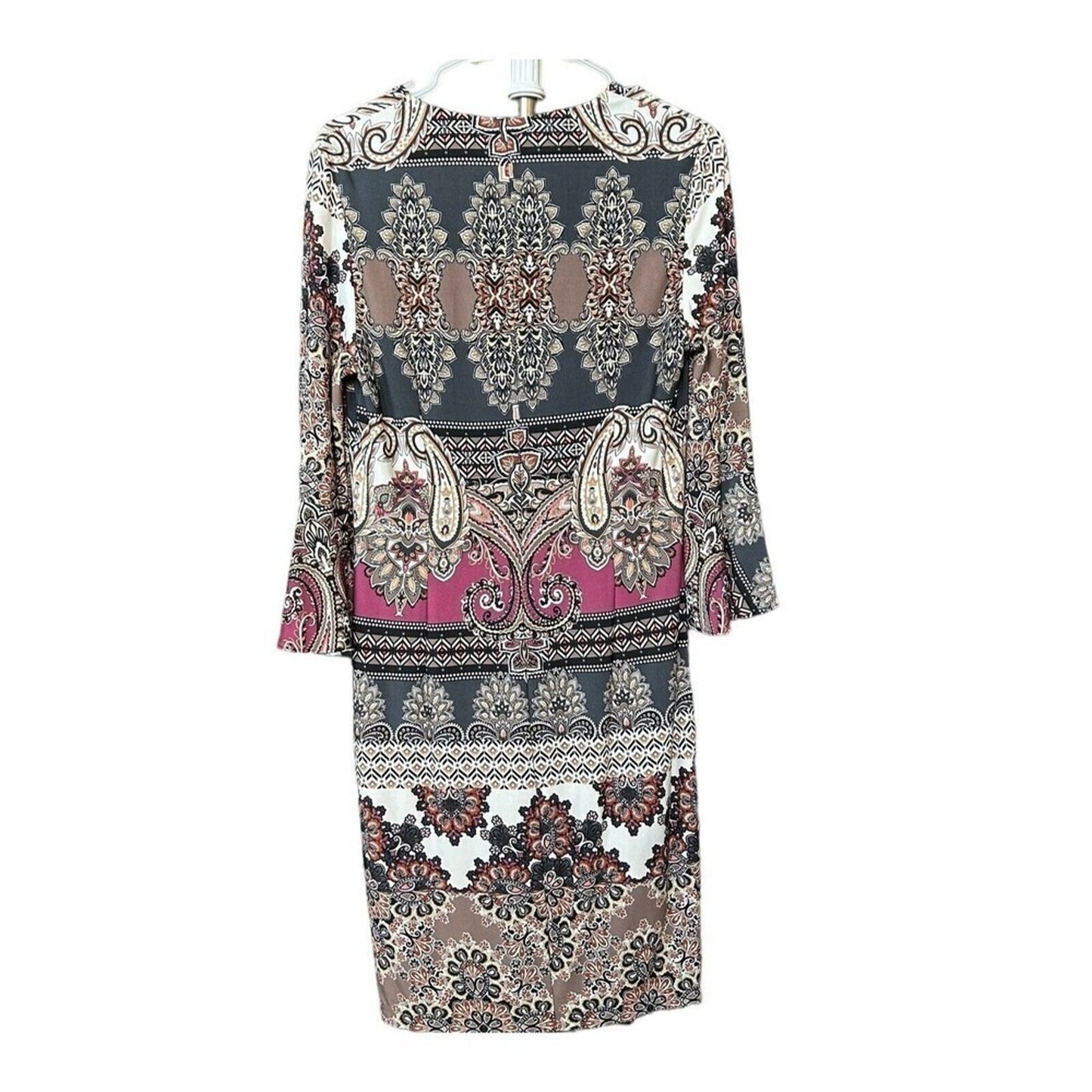 Leslie Fay Women's Print V-Neck, 3/4 Bell Sleeve, Lined Dress Size 8 #HGR