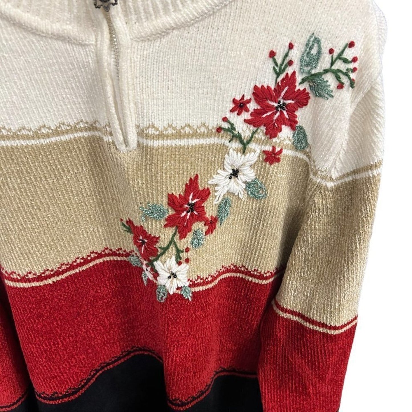 Miller's Vintage 90s Women's Sweater Embroidered Size XL - Qtr. Zip. #L1378