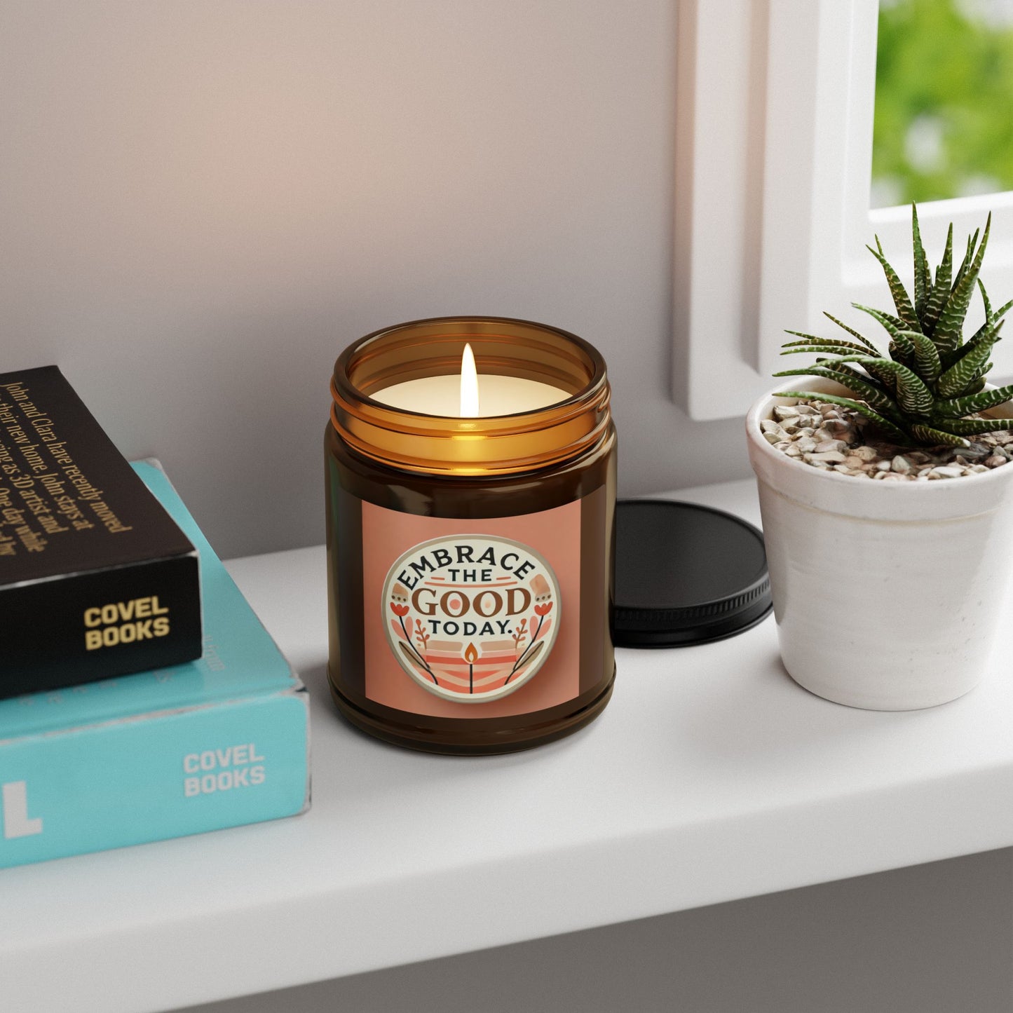 Embrace the Good Today Scented Soy Candle - Relaxing Home Décor - Multi-Size Amber Jar