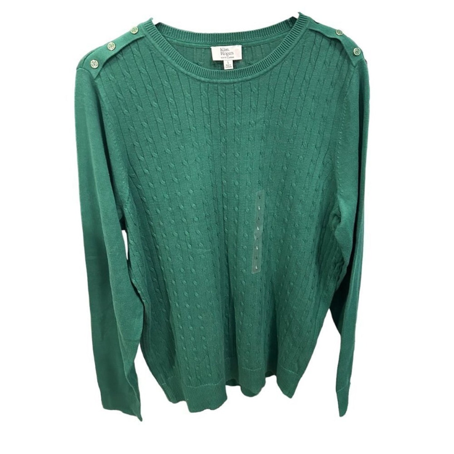 Kim Rogers Women's Light Sweater Pullover, SZ. ( L ) Cotton  Forest Green #L1346