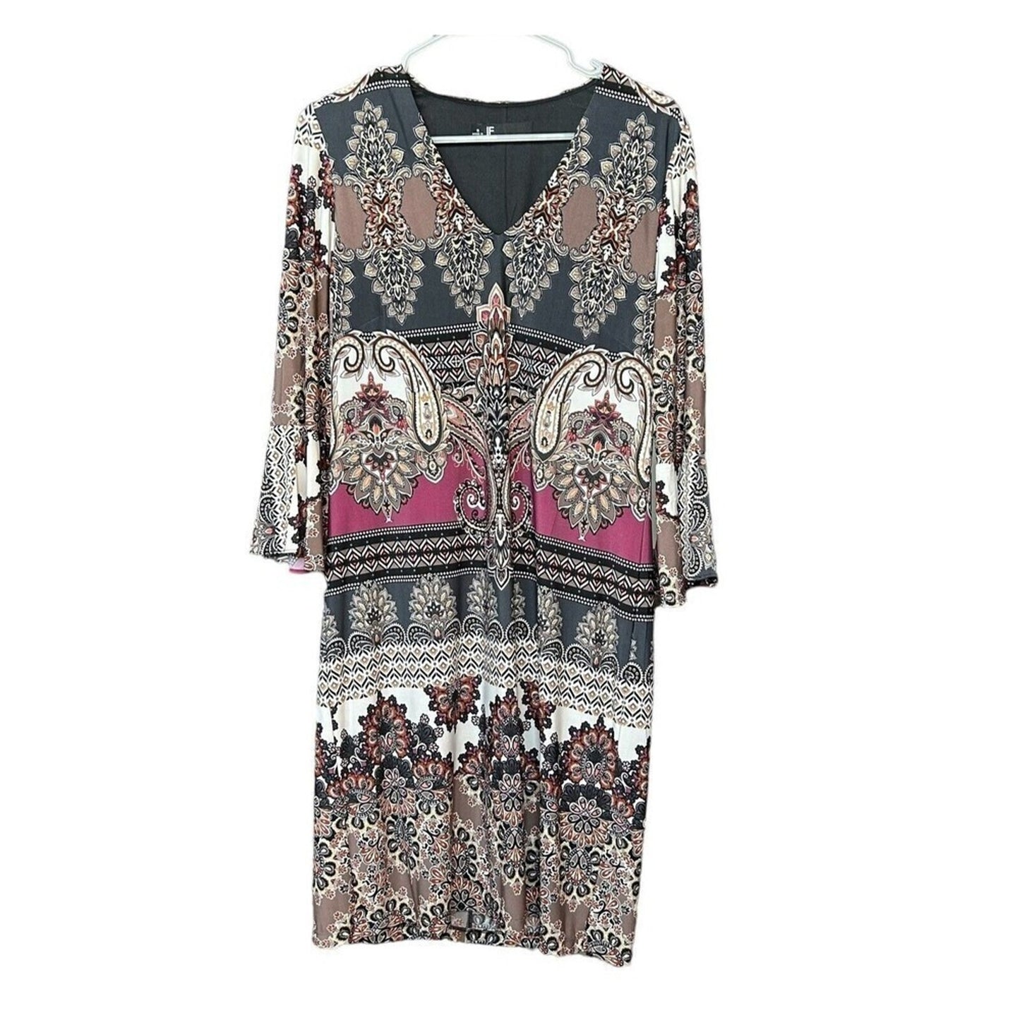 Leslie Fay Women's Print V-Neck, 3/4 Bell Sleeve, Lined Dress Size 8 #HGR