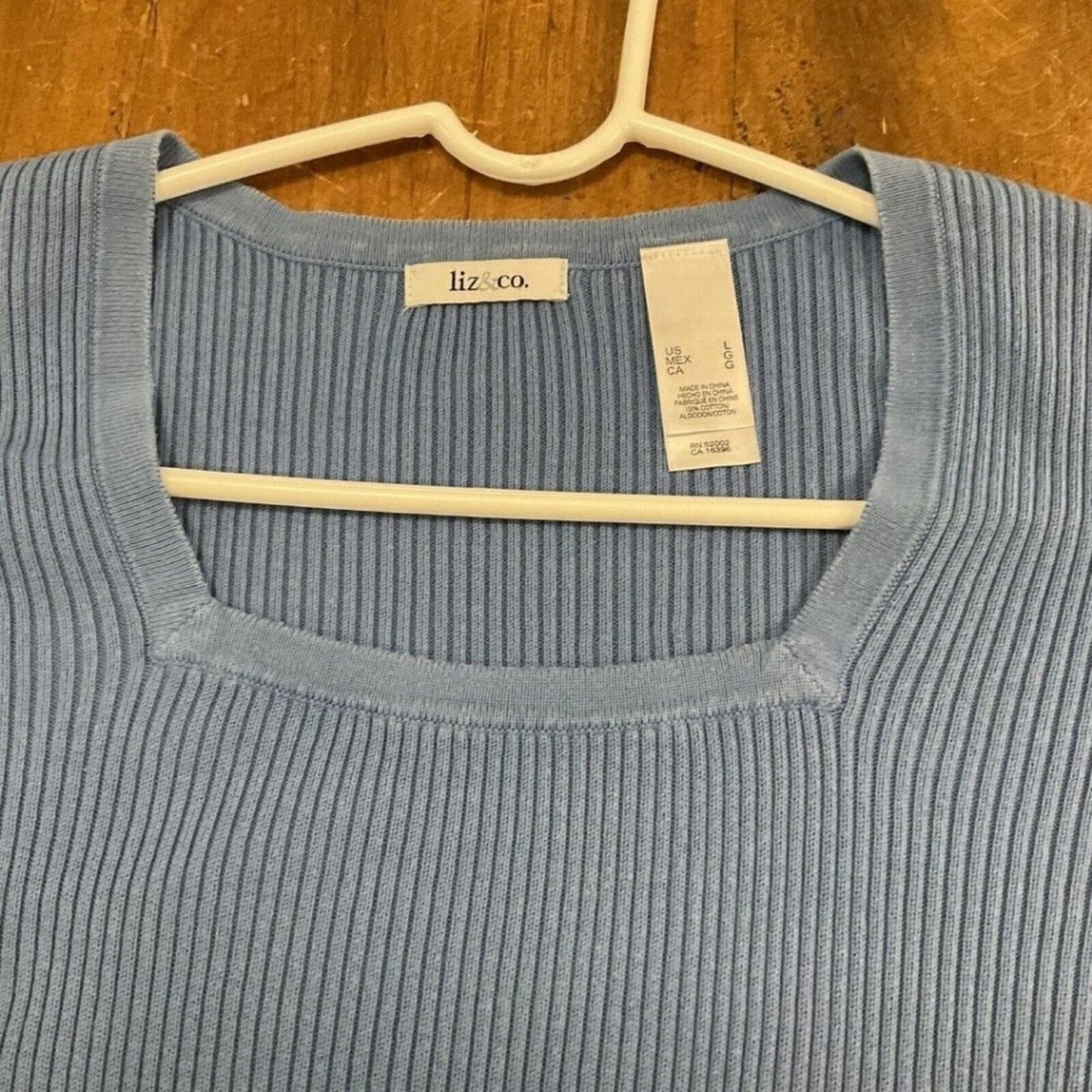 Liz & Co. Women's Sweater, Sz. ( L ) Blue, Square Neck, Ribbed, Pullover