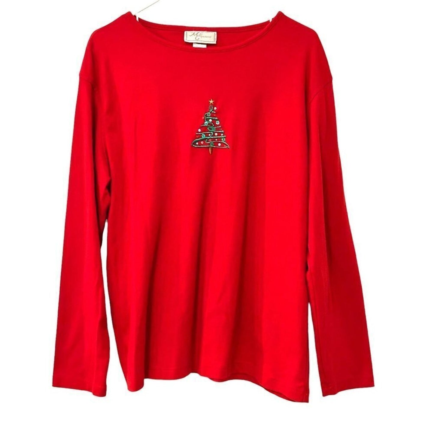 M & C Sportswear Women's Sz. 2X Christmas Tree Crew Long Sleeve T-Shirt #O1413