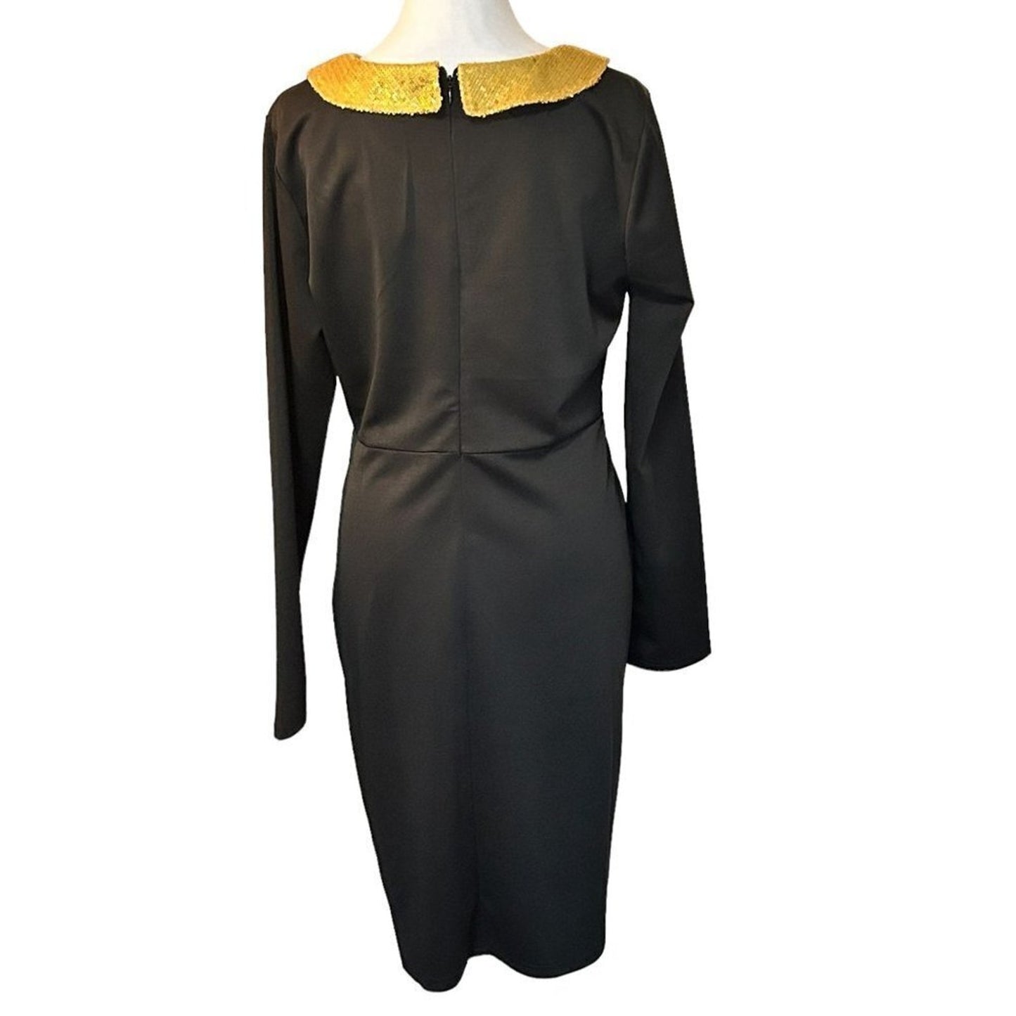 Mayah Kay Dress Cocktail, Party, Wedding, Business Sz. XL Black, Gold Seq Collar