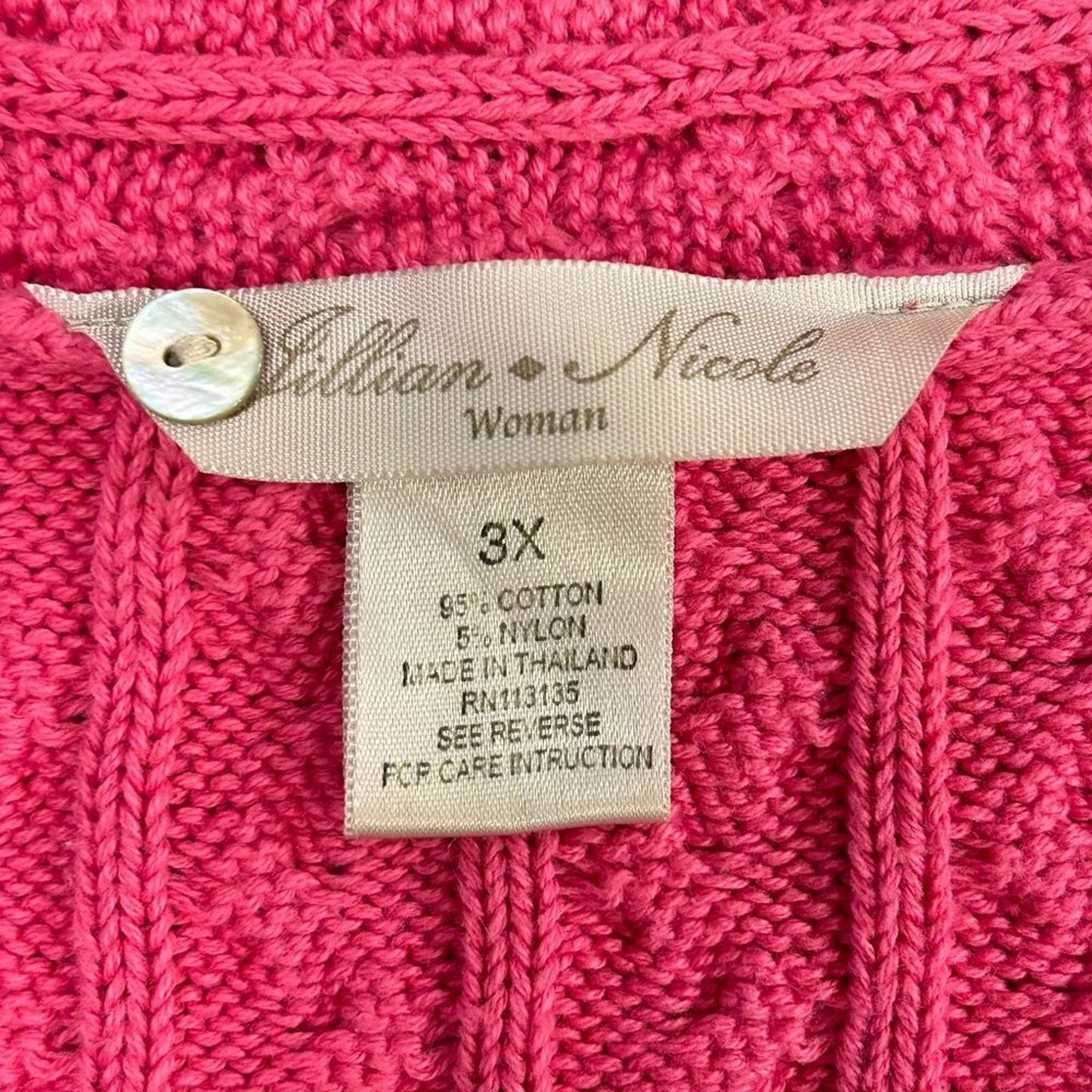 Jillian Nicole Cable Knit  Women's Sweater Sz. 3X Long Sleeve Pink V-neck #M1384